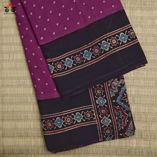Ajrak Bandhani on Mulmul Cotton Saree