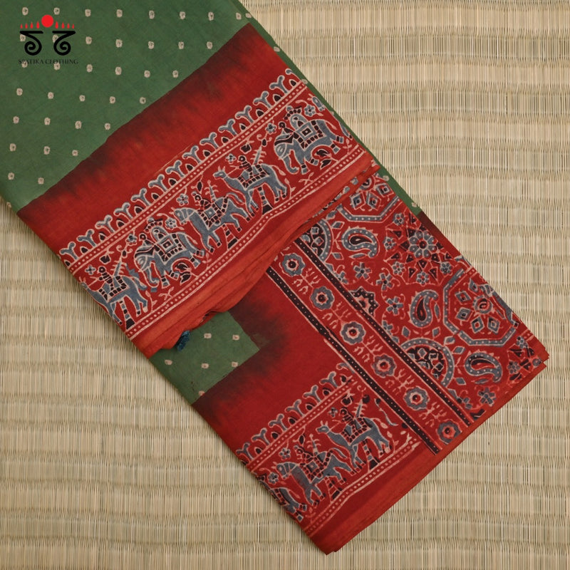 Ajrak Bandhani on Mulmul Cotton Saree