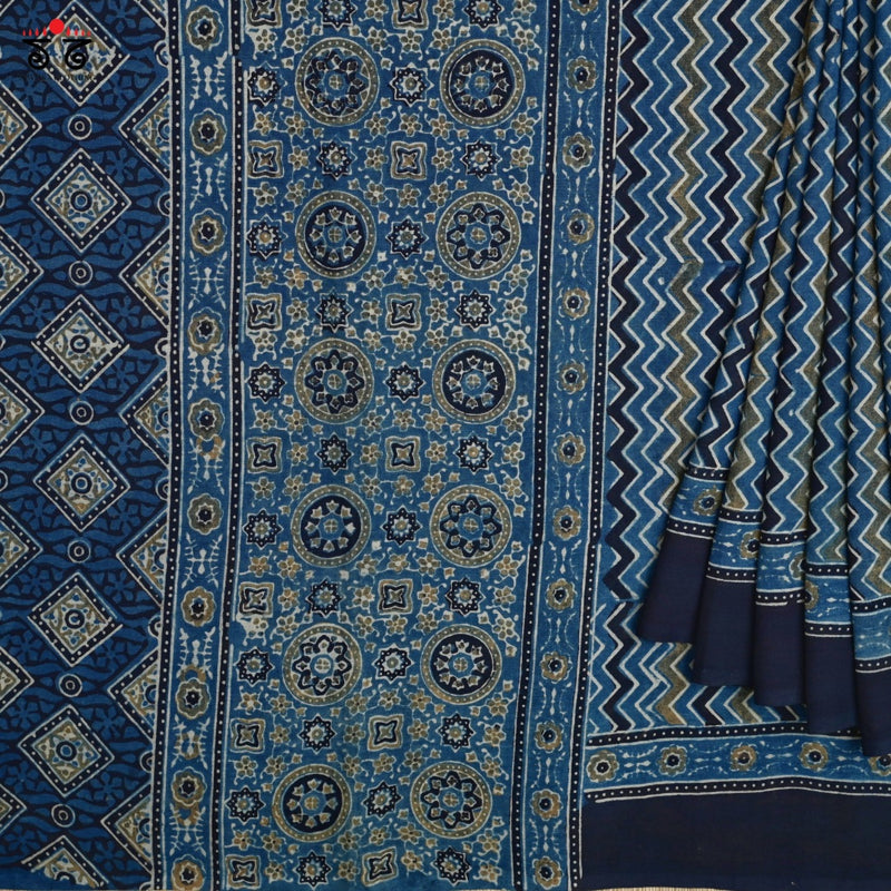 Ajrak on Mulmul Cotton Saree