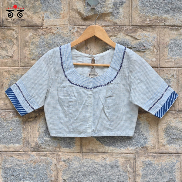 Hand - Embroidered Checkered Mirror Work Blouse