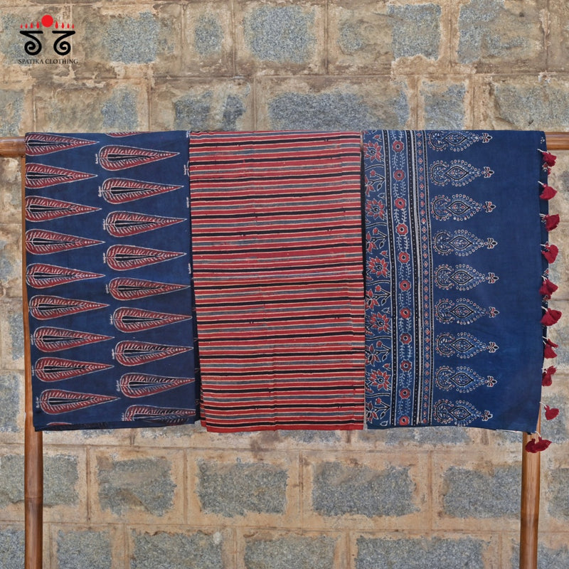 Ajrak Hand - Blockprinted Fabric Set Of 3