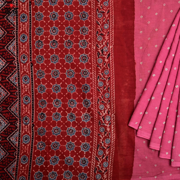 Ajrak Bandhani on Mulmul Cotton Saree