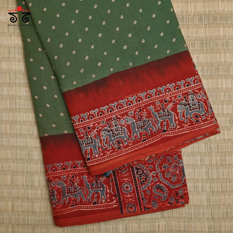 Ajrak Bandhani on Mulmul Cotton Saree