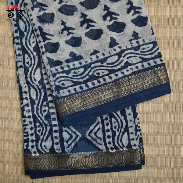 Hand block Print on Maheshwari Silk Cotton Saree
