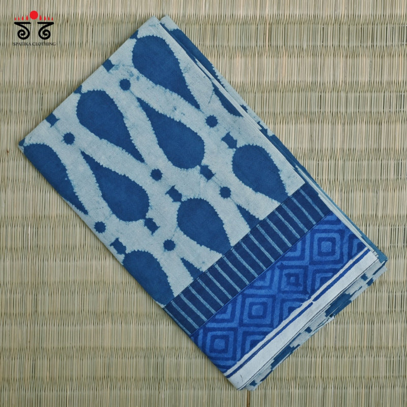 Indigo Ajrak Hand - Block Printed Blouse Fabric