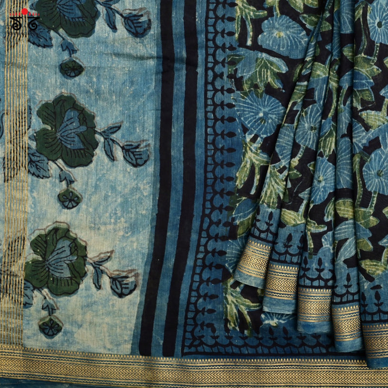Bagru Hand Block-Printed on Maheshwari Silk Cotton Saree