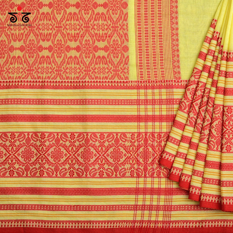 Handwoven Bengal Cotton Saree - Nakshi Border