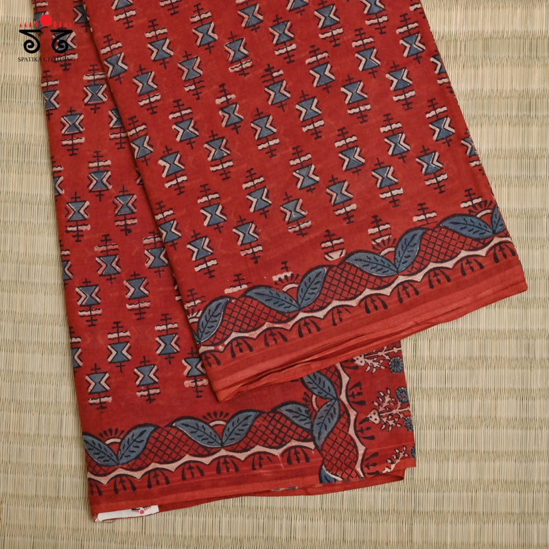 Ajrak on Mulmul Cotton Saree