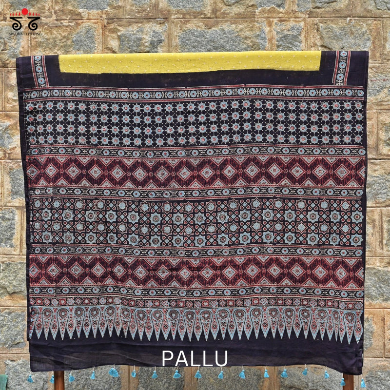 Ajrak Bandhani on Mulmul Cotton Saree