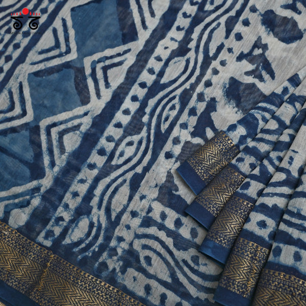 Hand block Print on Maheshwari Silk Cotton Saree