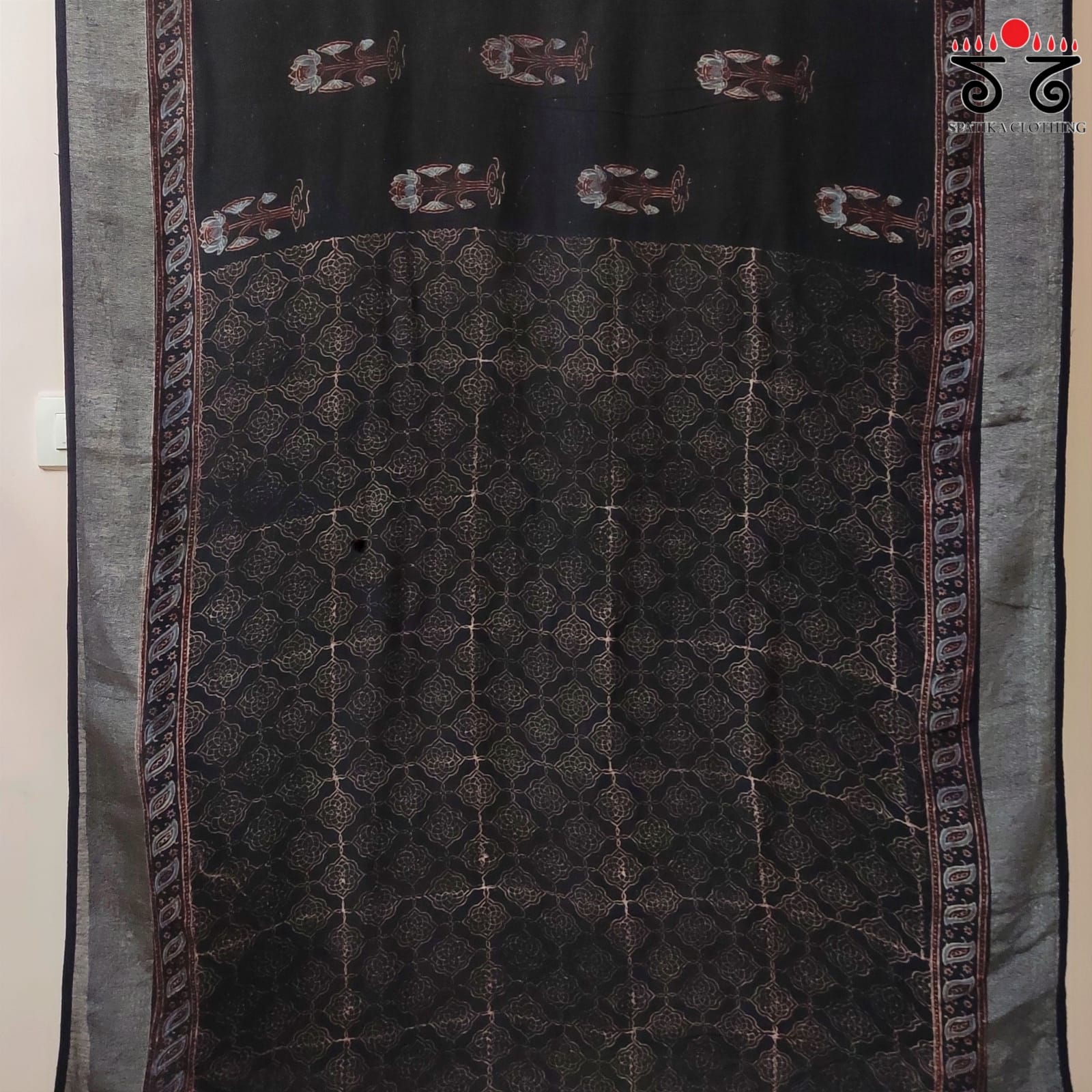Ajrak Handblock Print On Linen Saree