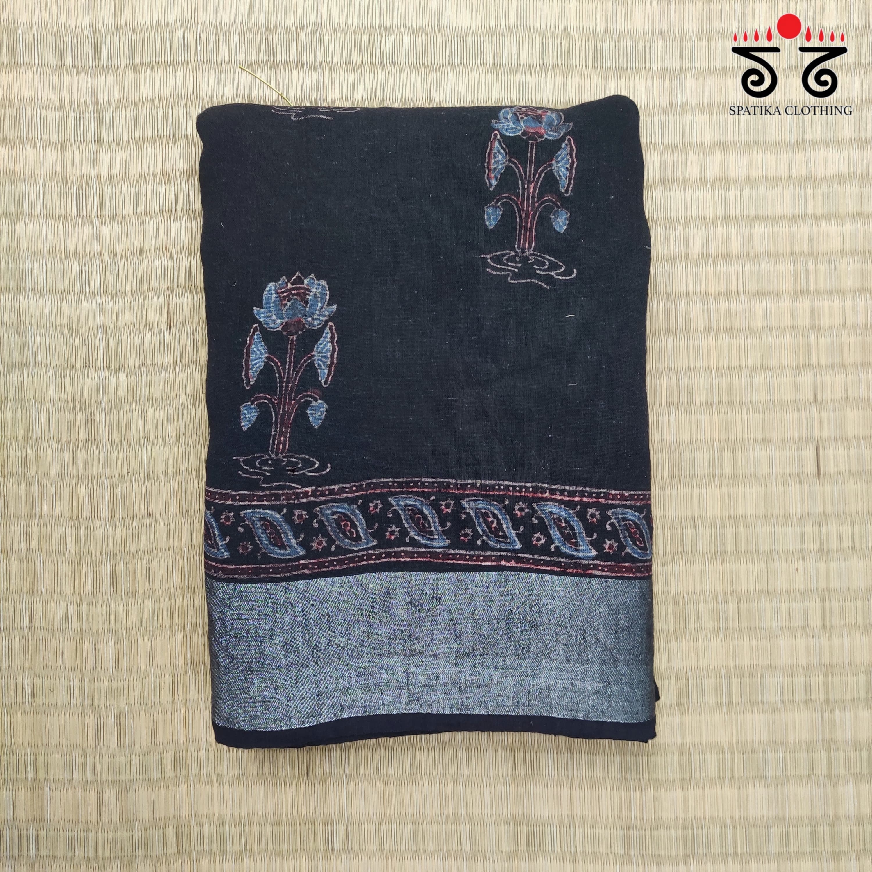 Ajrak Handblock Print On Linen Saree