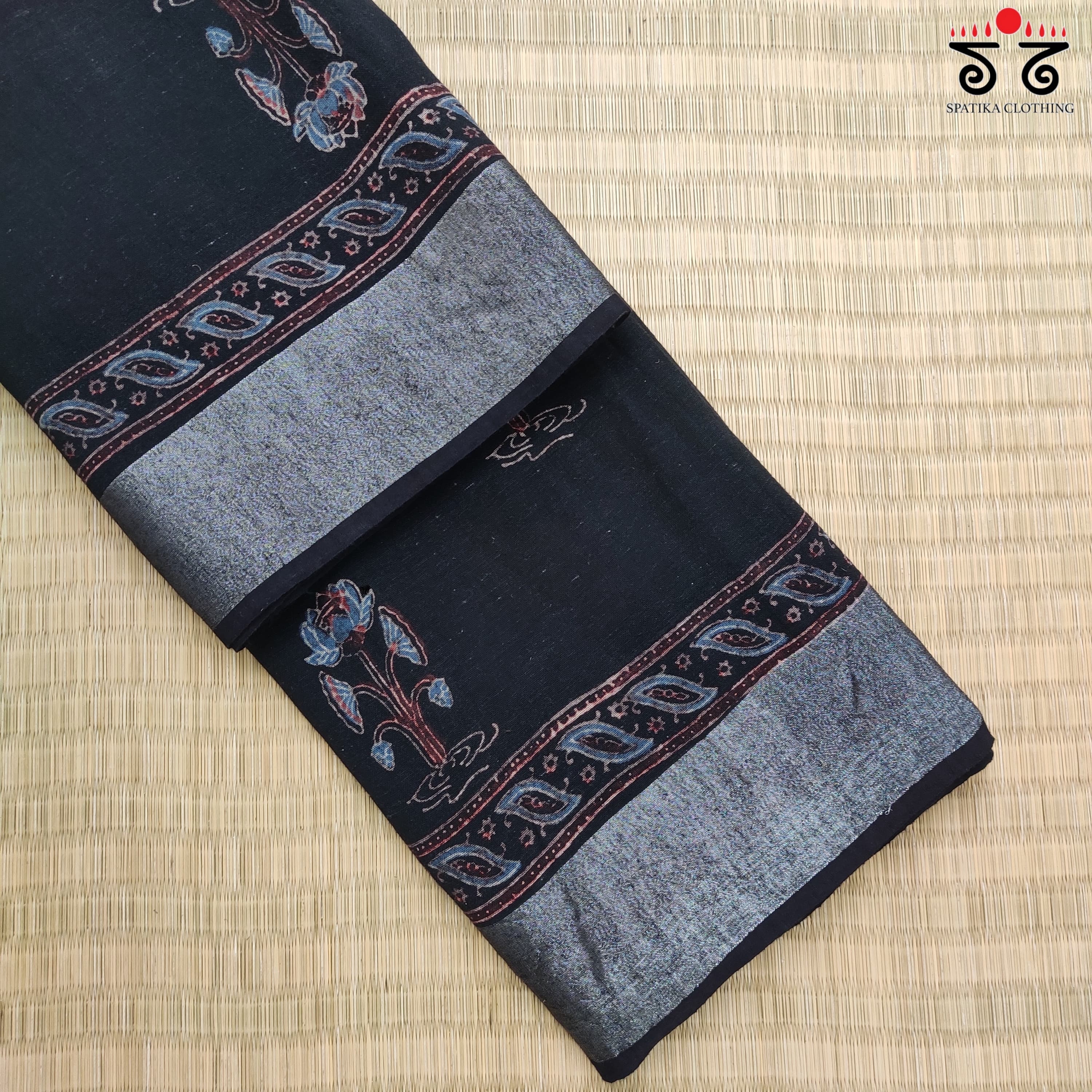Ajrak Handblock Print On Linen Saree