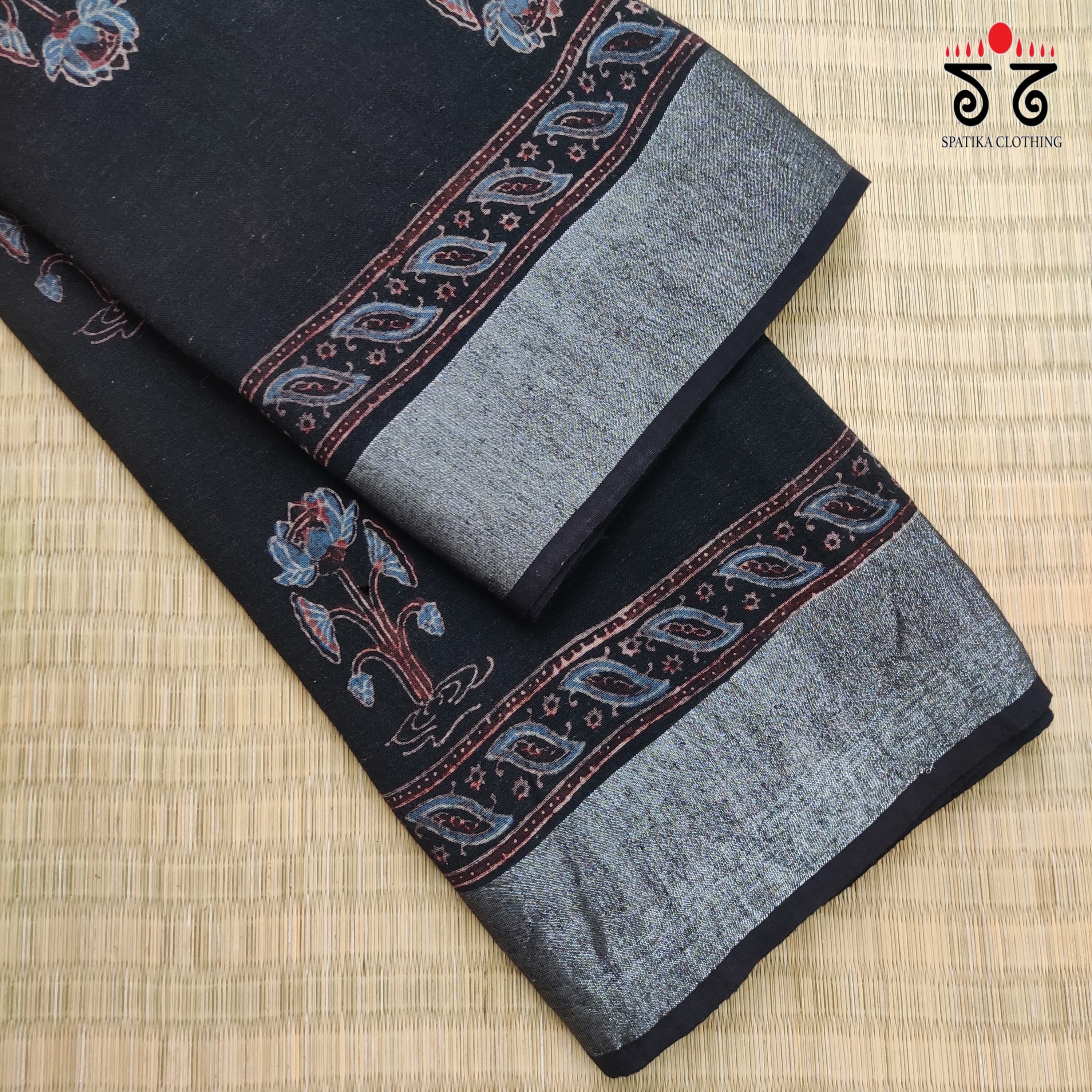 Ajrak Handblock Print On Linen Saree