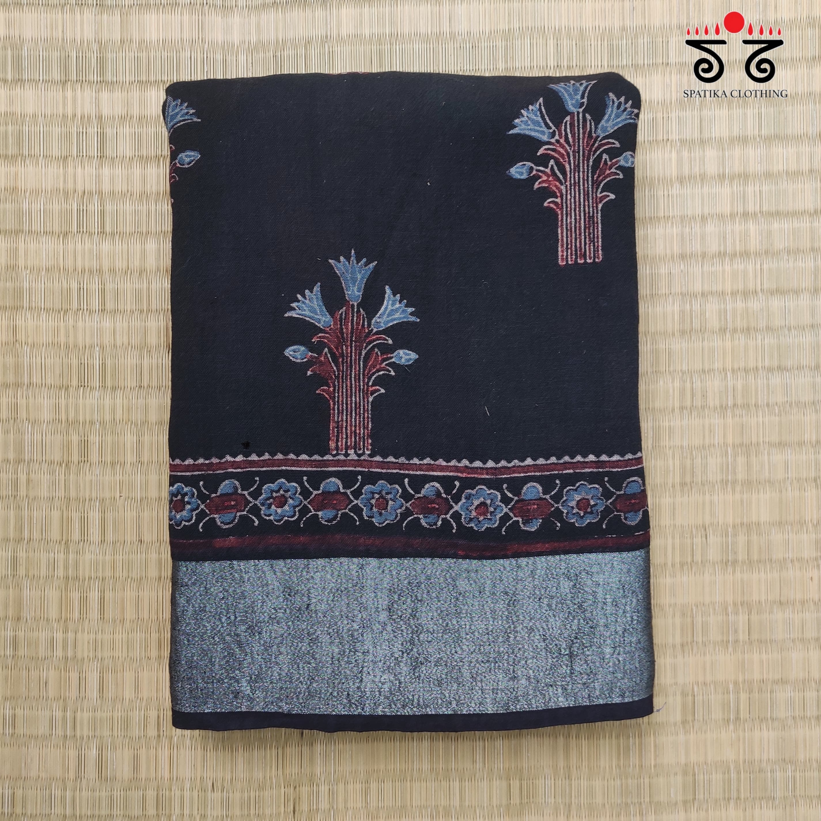 Ajrak Handblock Print On Linen Saree