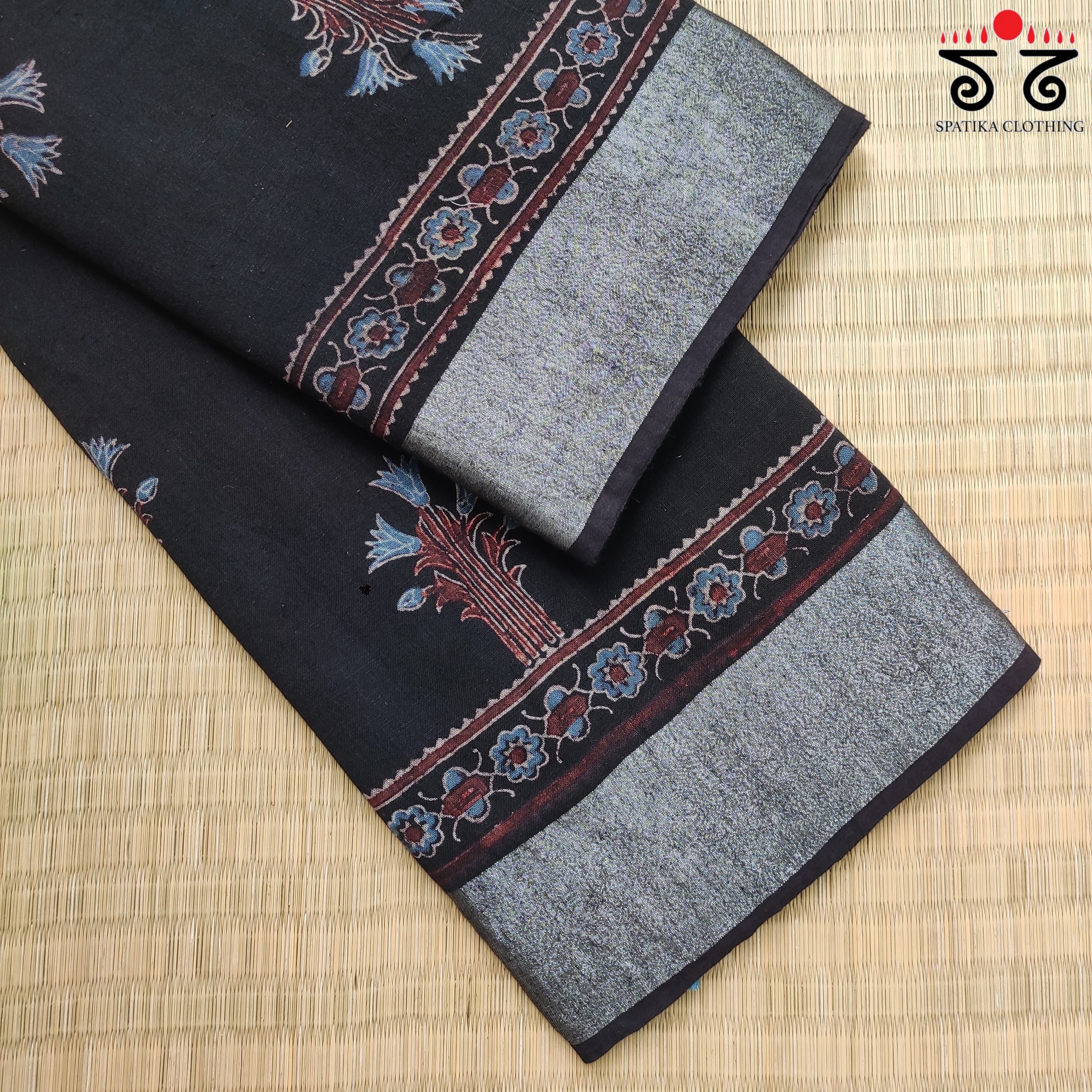 Ajrak Handblock Print On Linen Saree