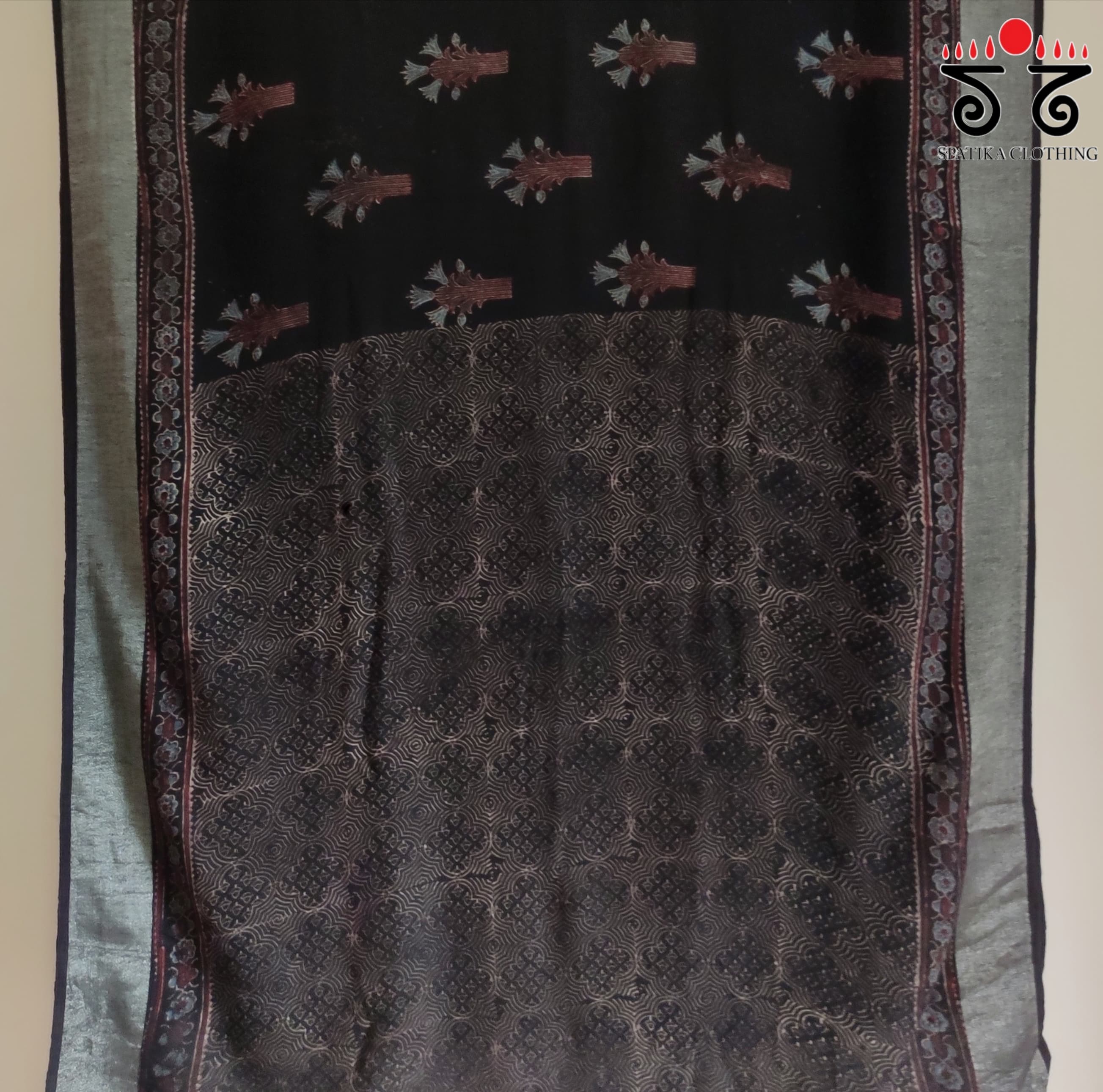 Ajrak Handblock Print On Linen Saree