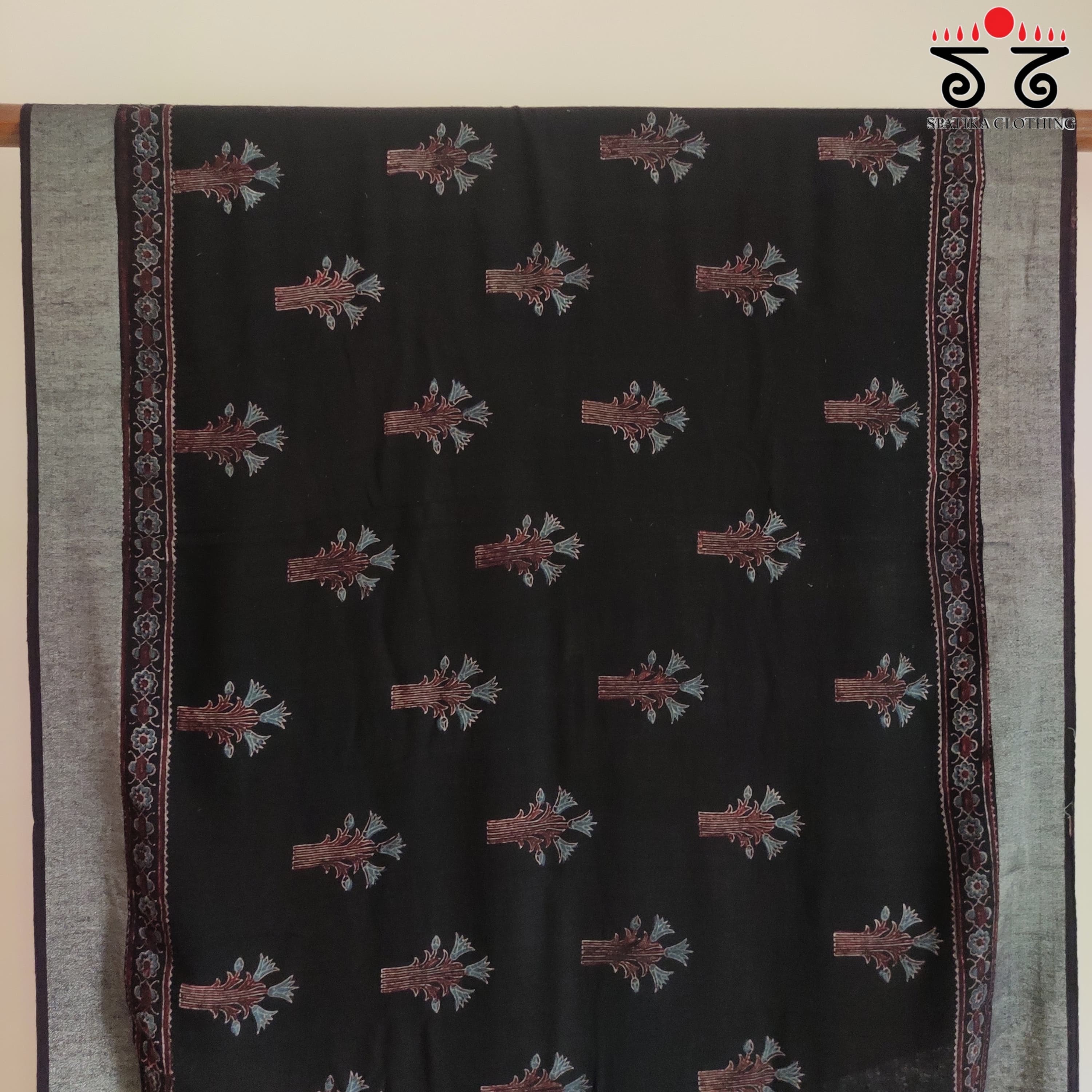 Ajrak Handblock Print On Linen Saree