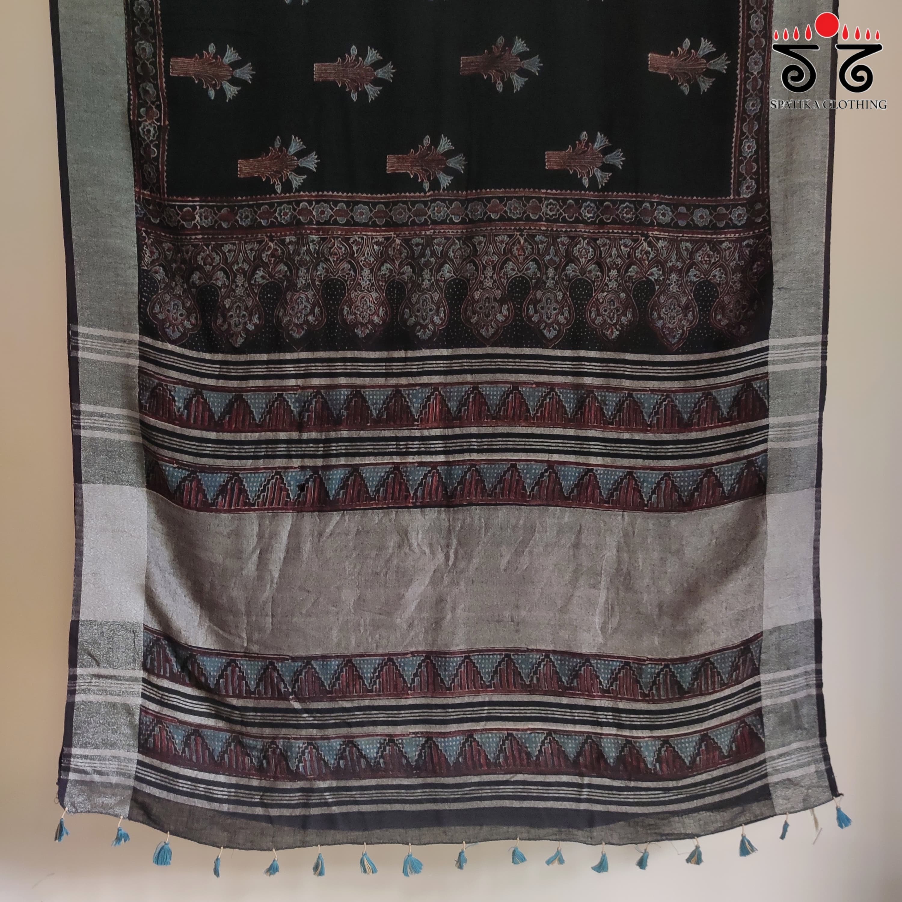 Ajrak Handblock Print On Linen Saree