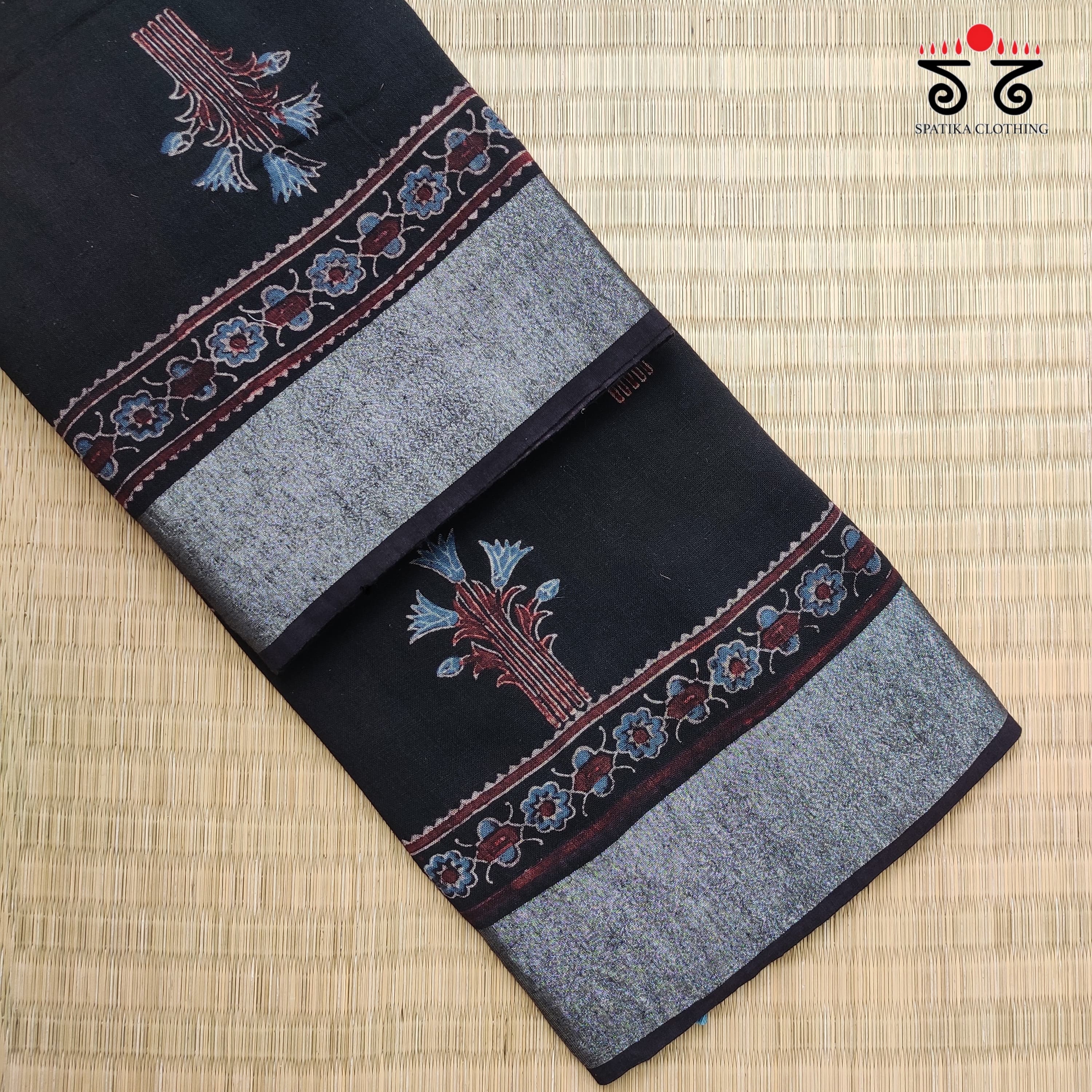 Ajrak Handblock Print On Linen Saree