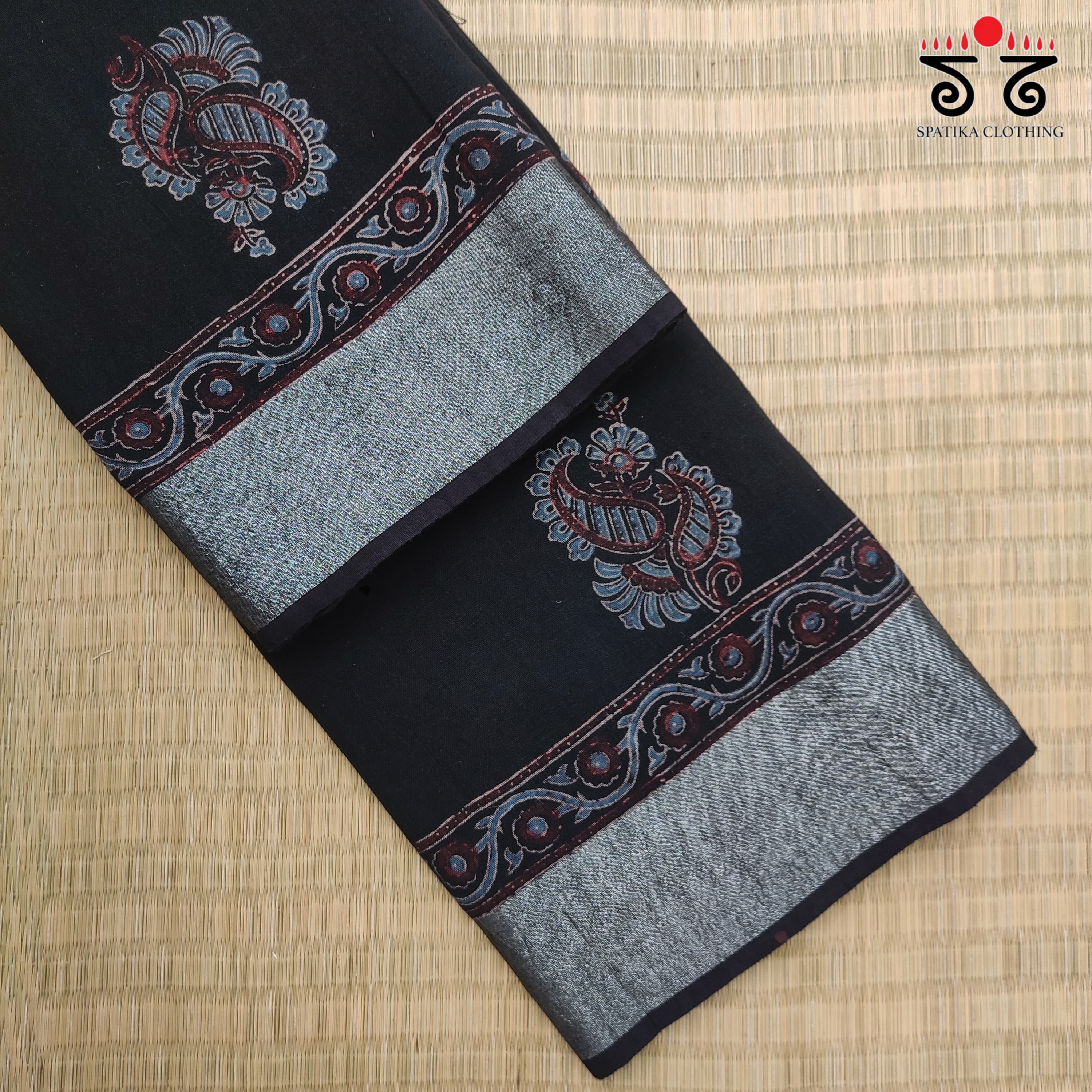 Ajrak Handblock Print On Linen Saree
