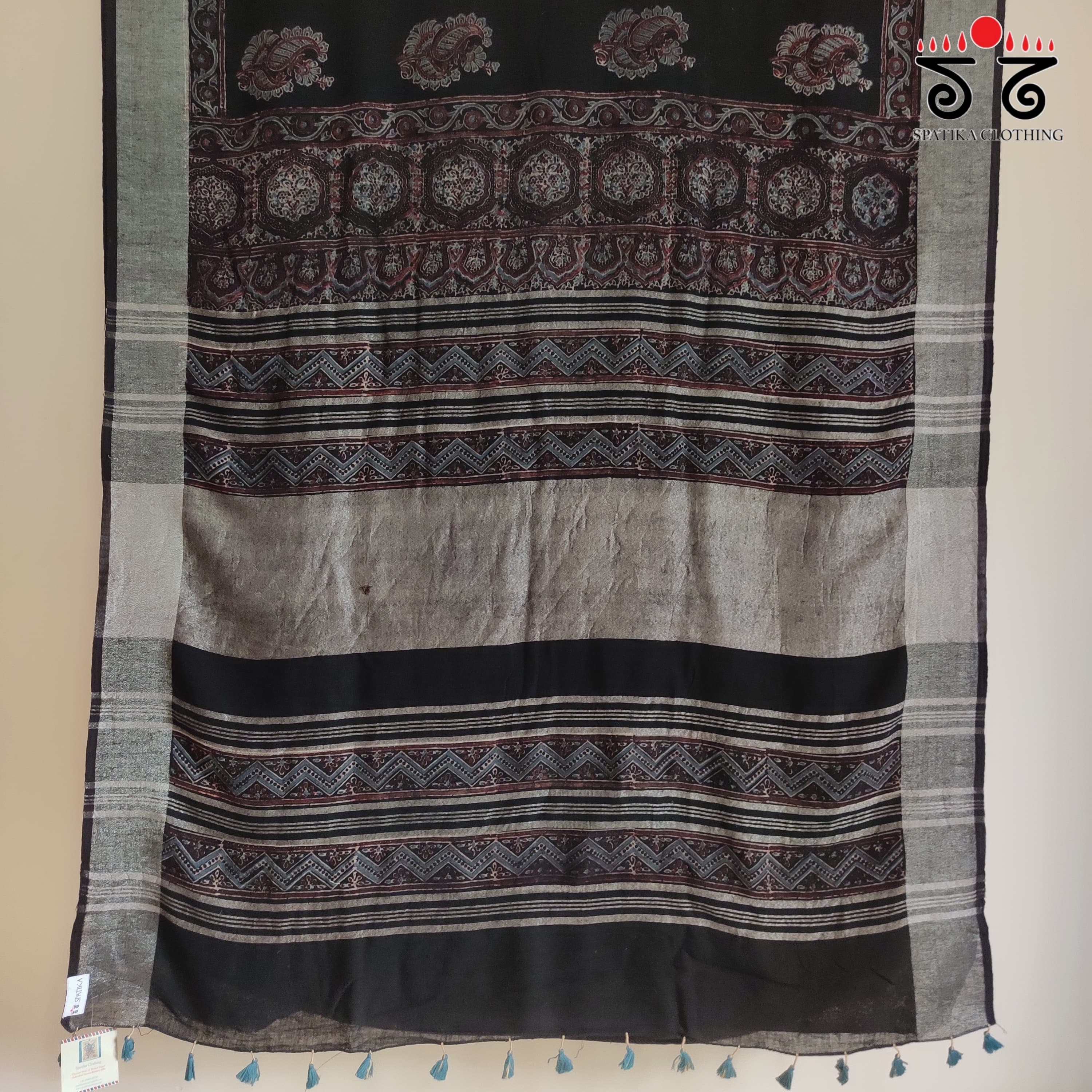 Ajrak Handblock Print On Linen Saree