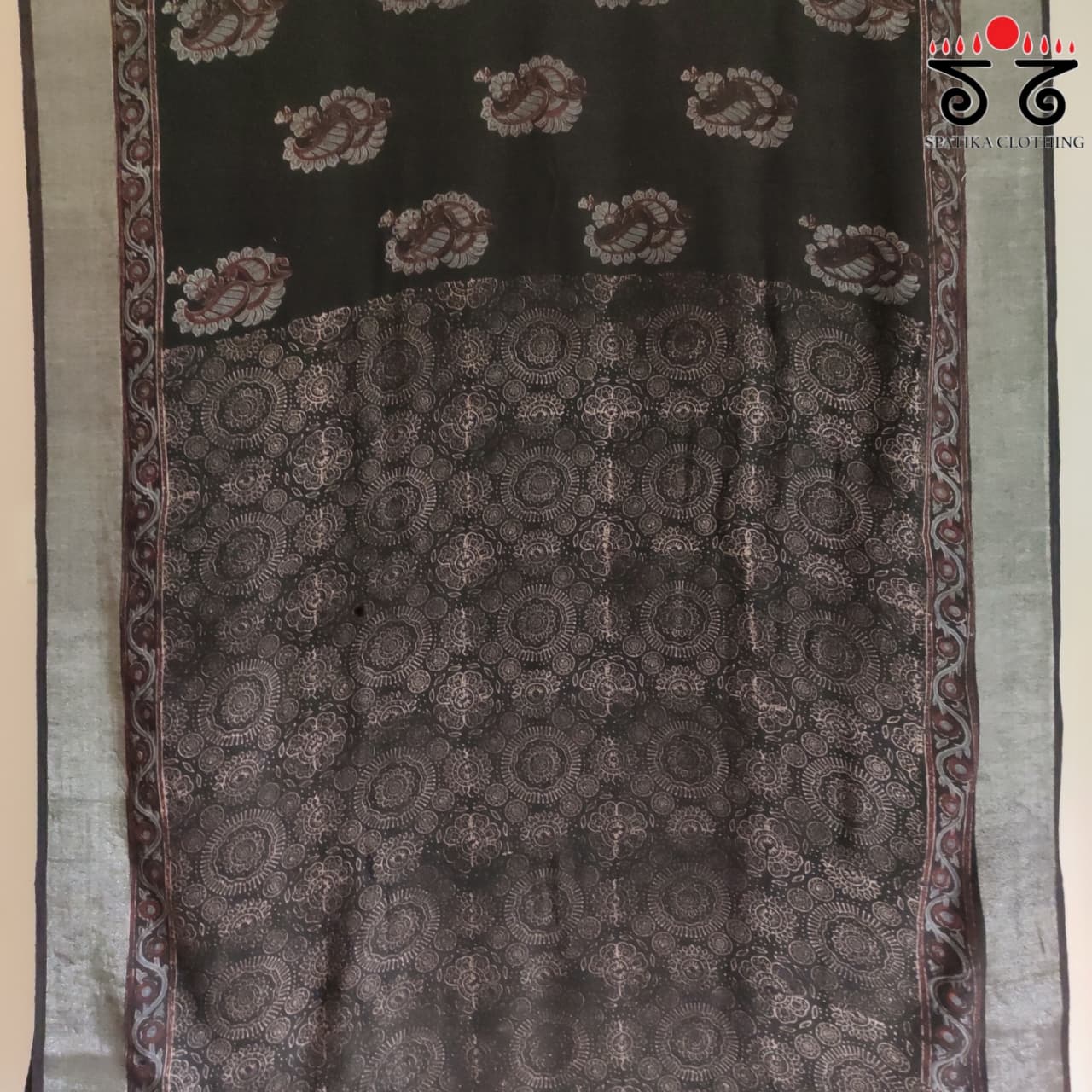 Ajrak Handblock Print On Linen Saree