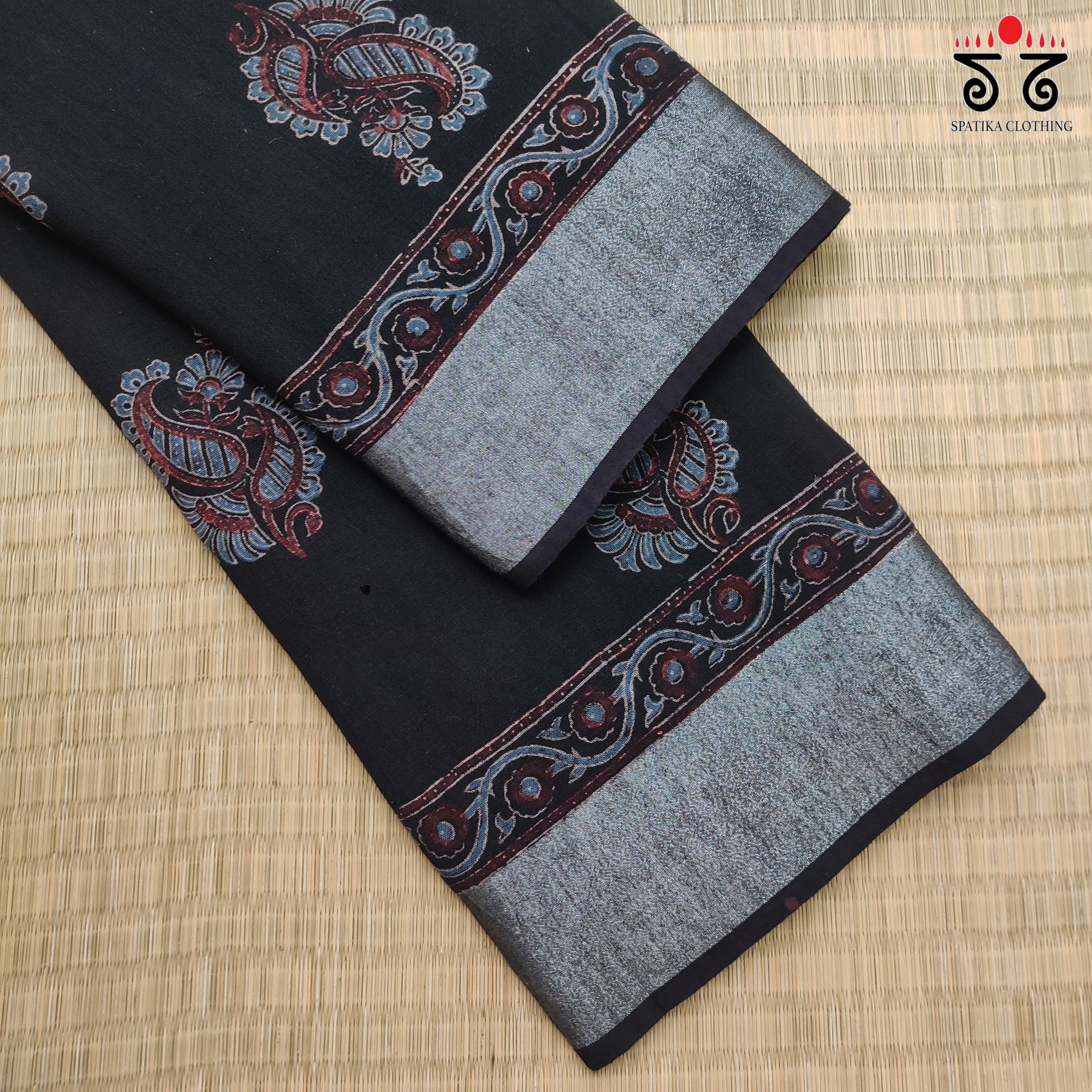 Ajrak Handblock Print On Linen Saree