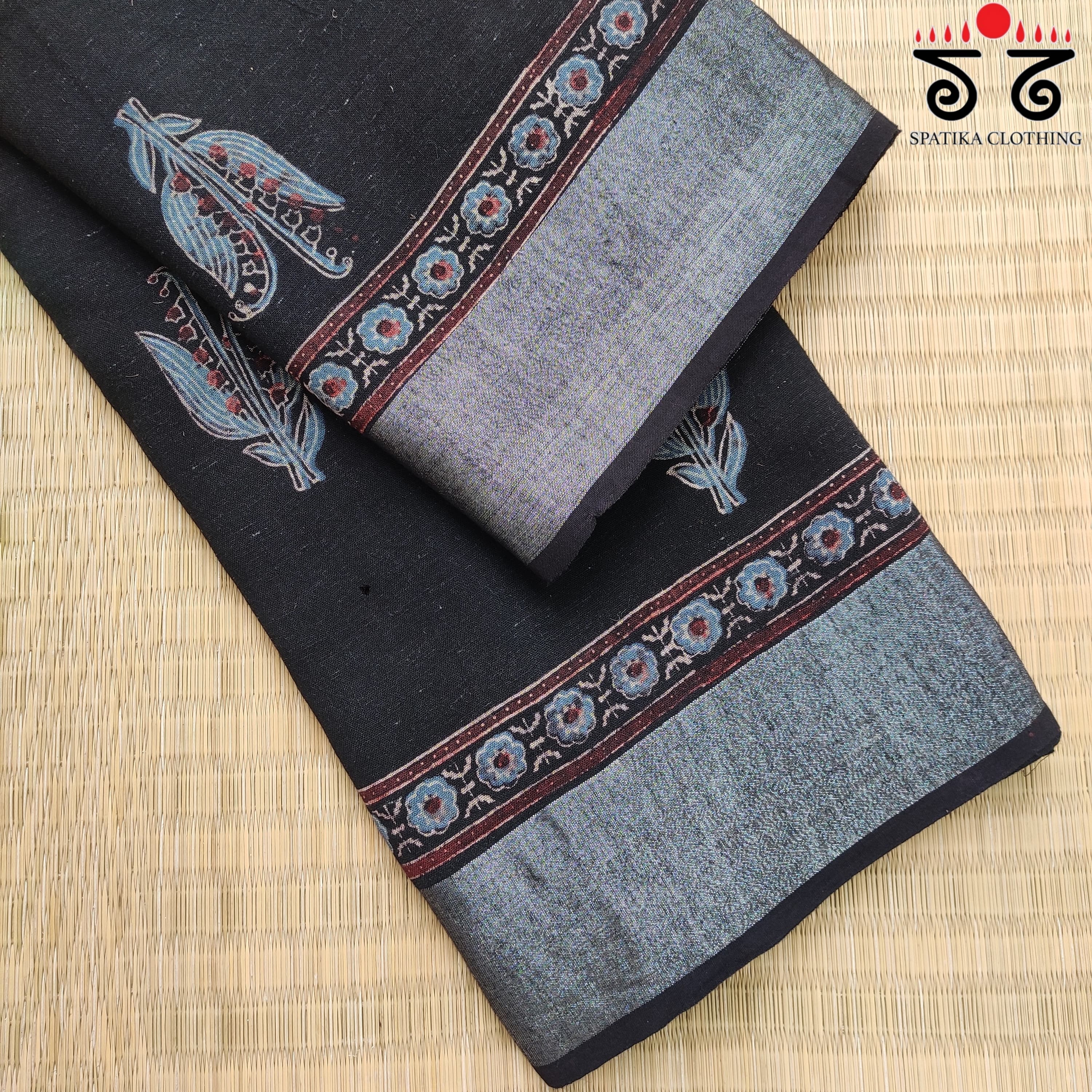 Ajrak Handblock Print On Linen Saree
