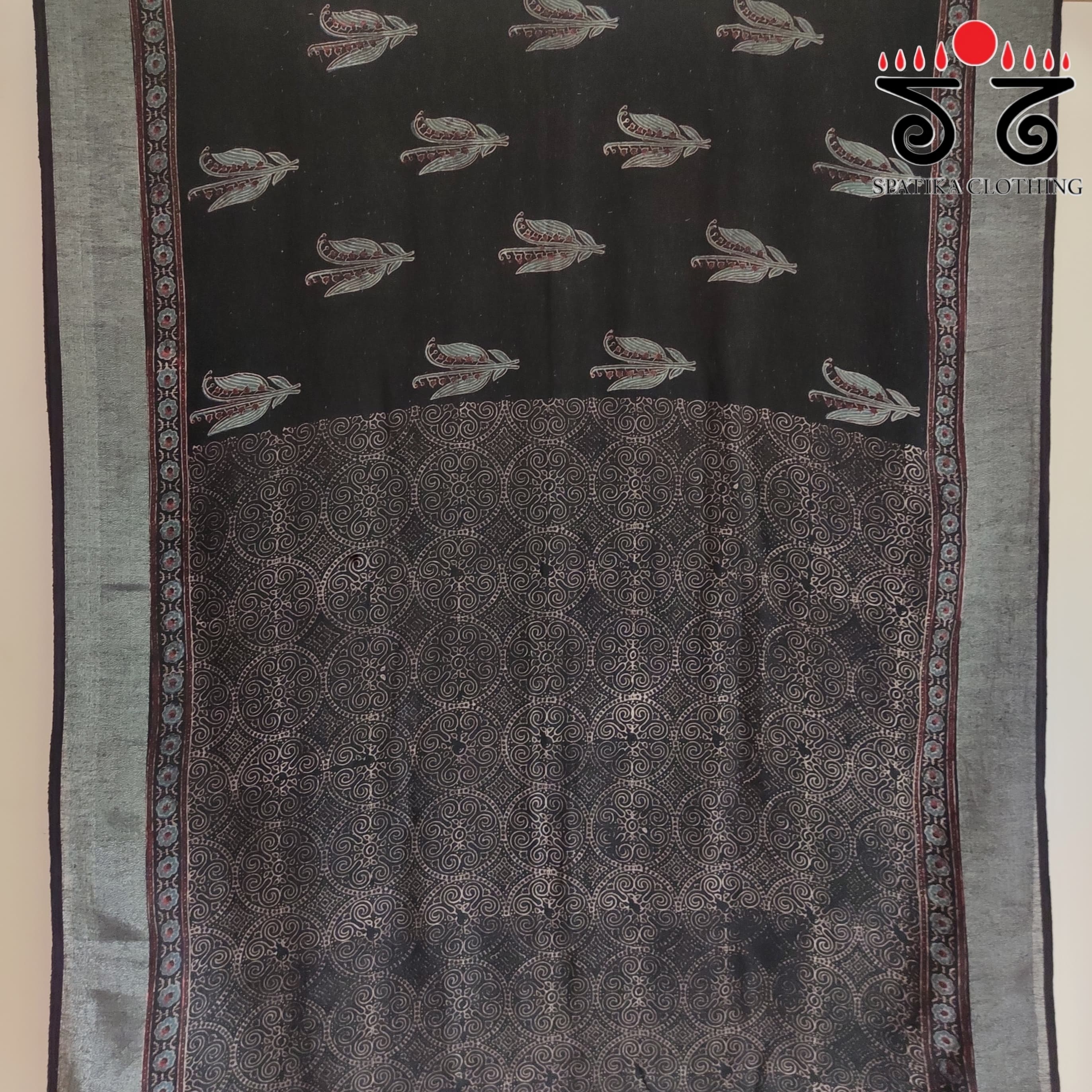 Ajrak Handblock Print On Linen Saree