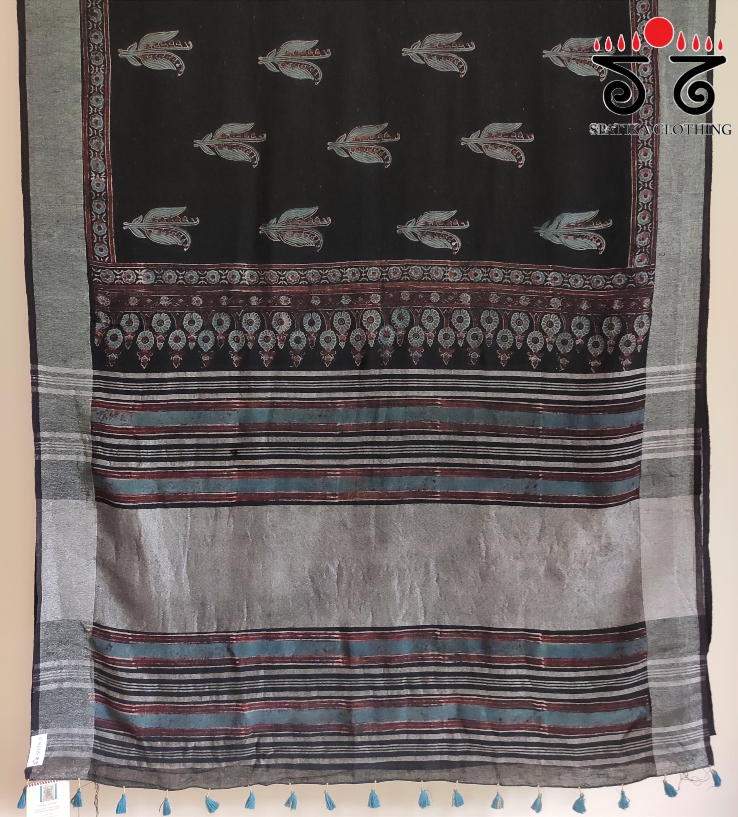 Ajrak Handblock Print On Linen Saree