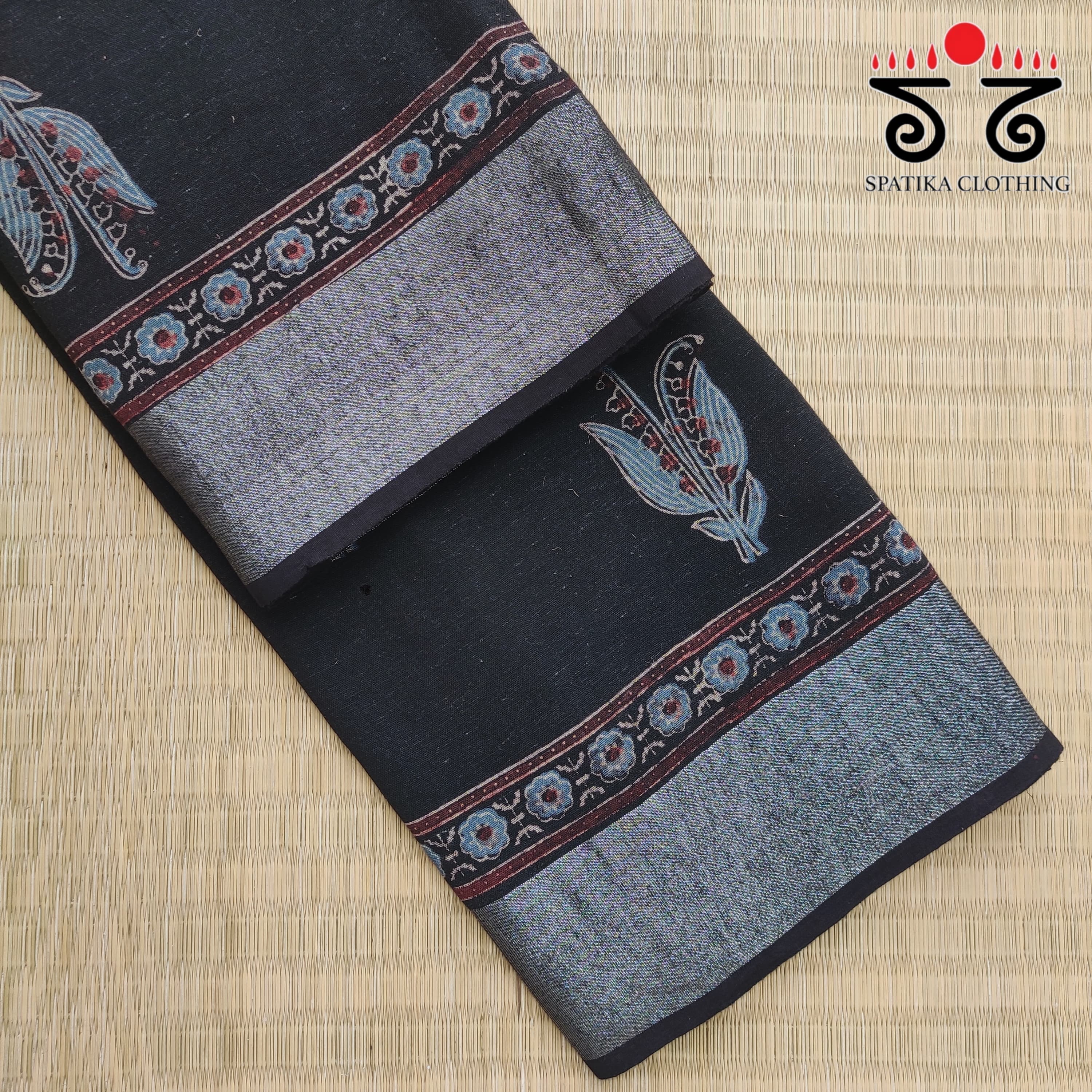 Ajrak Handblock Print On Linen Saree