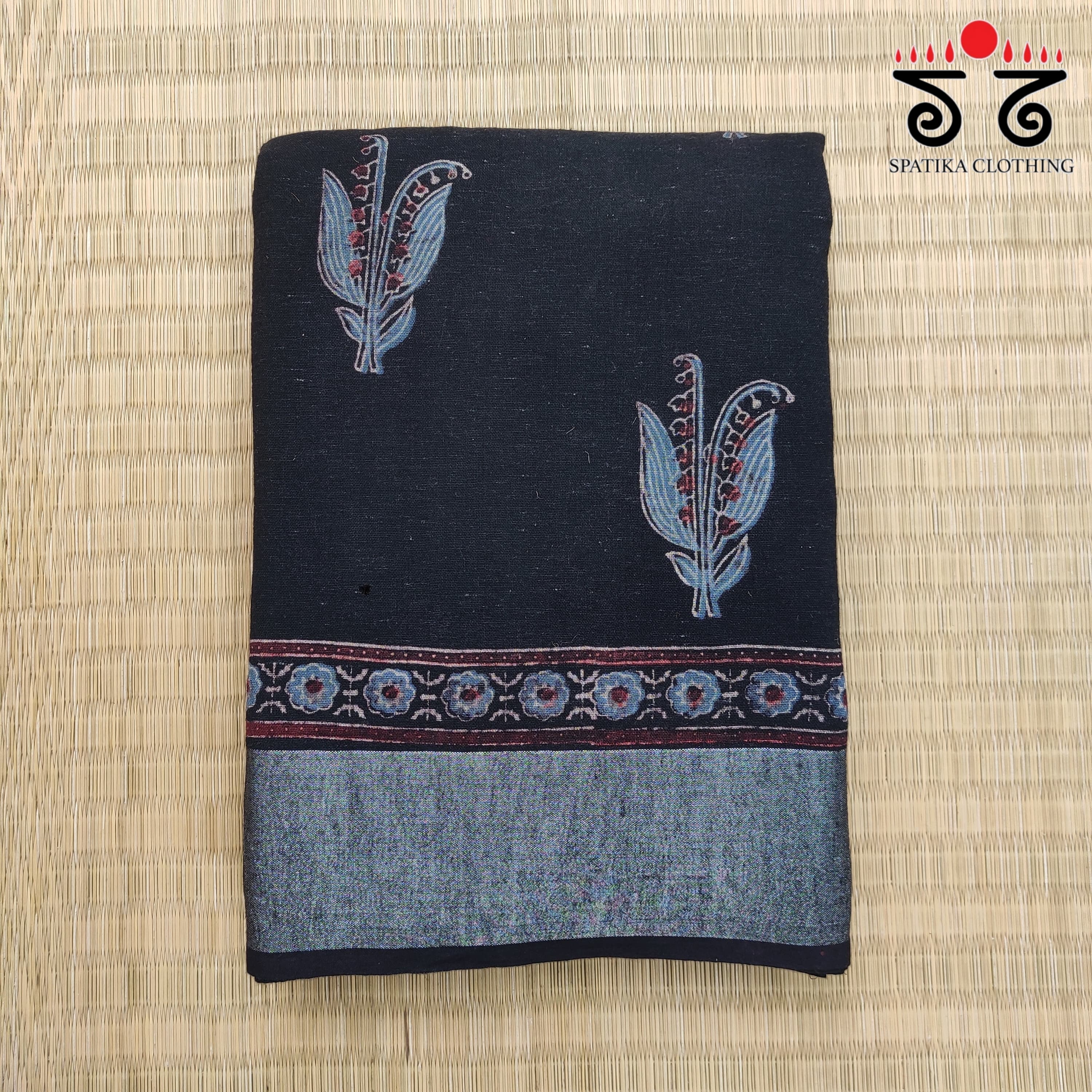 Ajrak Handblock Print On Linen Saree