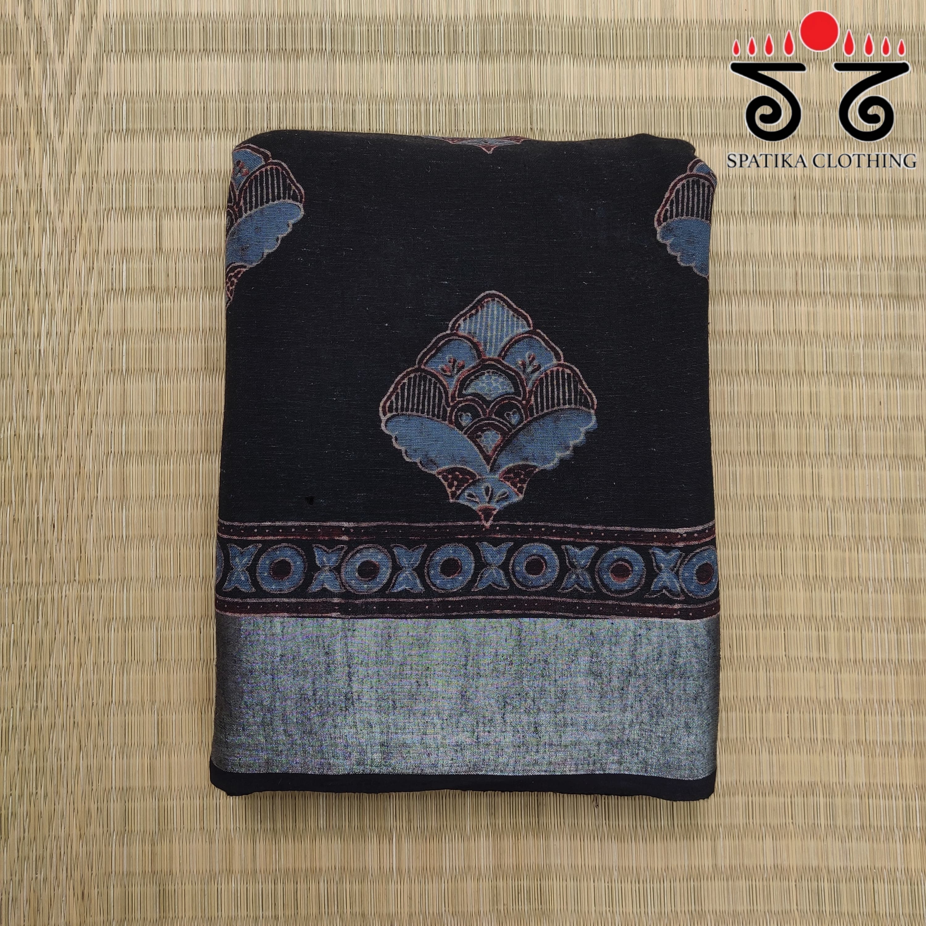 Ajrak Handblock Print On Linen Saree