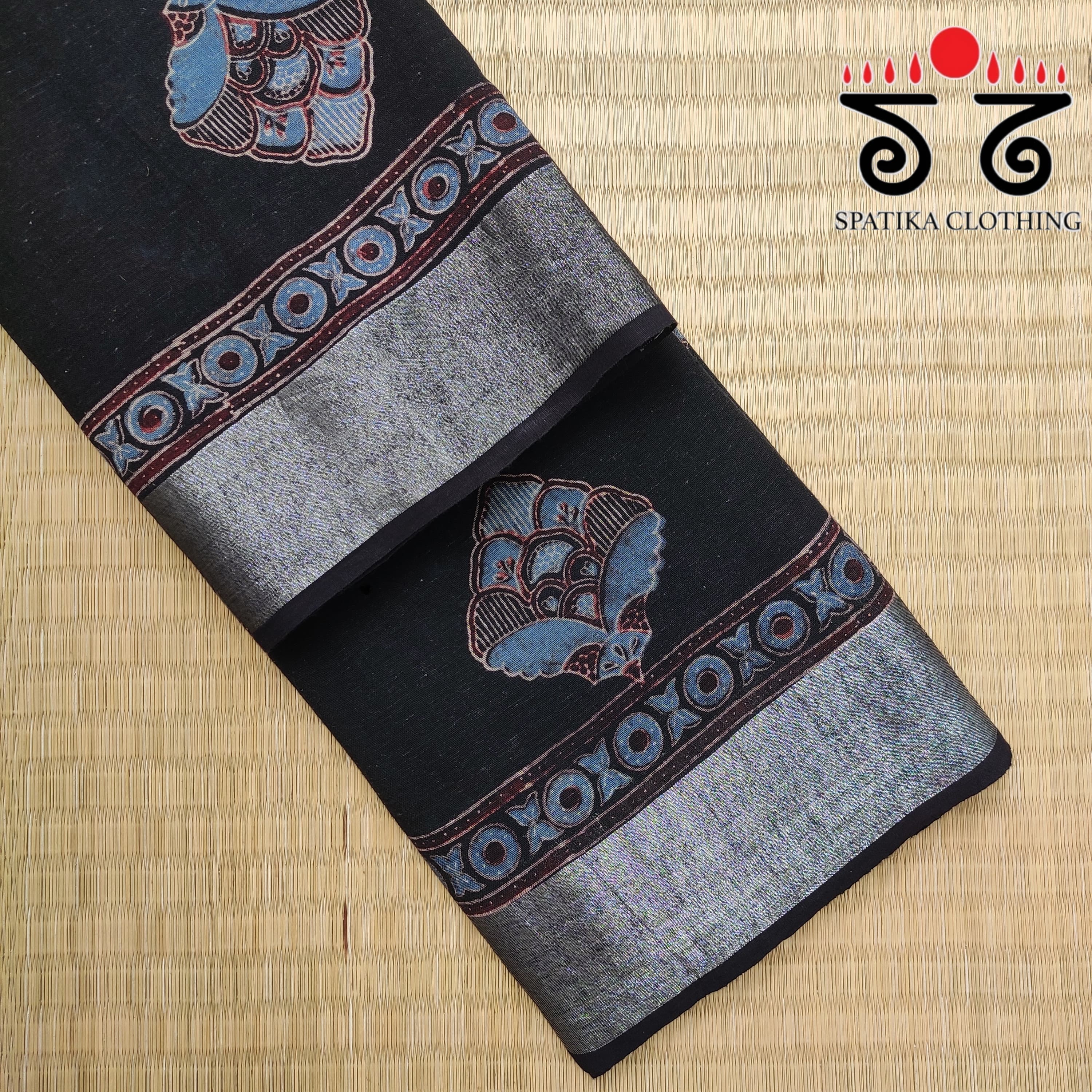 Ajrak Handblock Print On Linen Saree