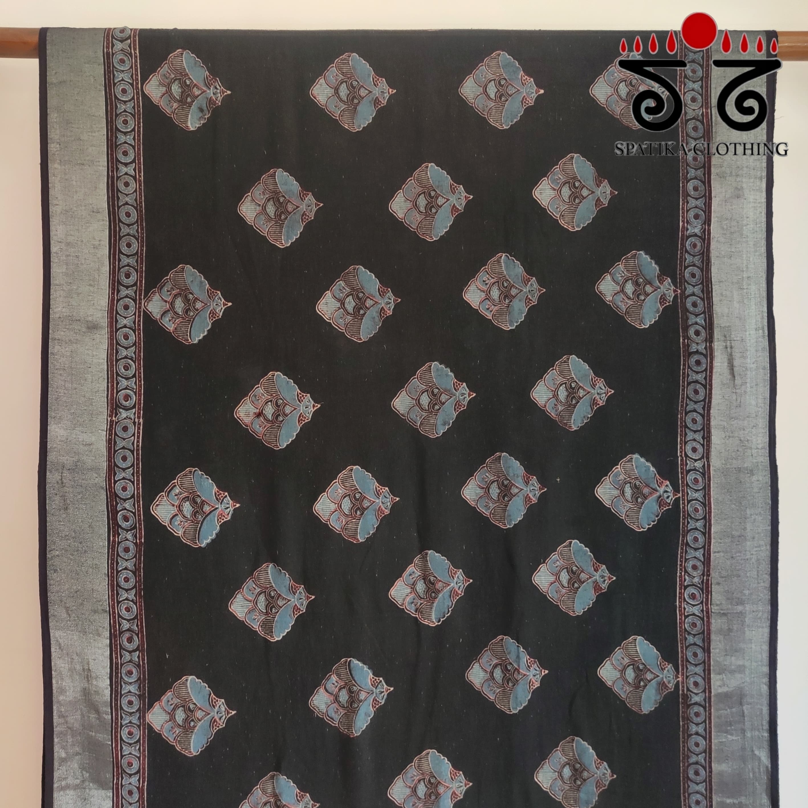 Ajrak Handblock Print On Linen Saree
