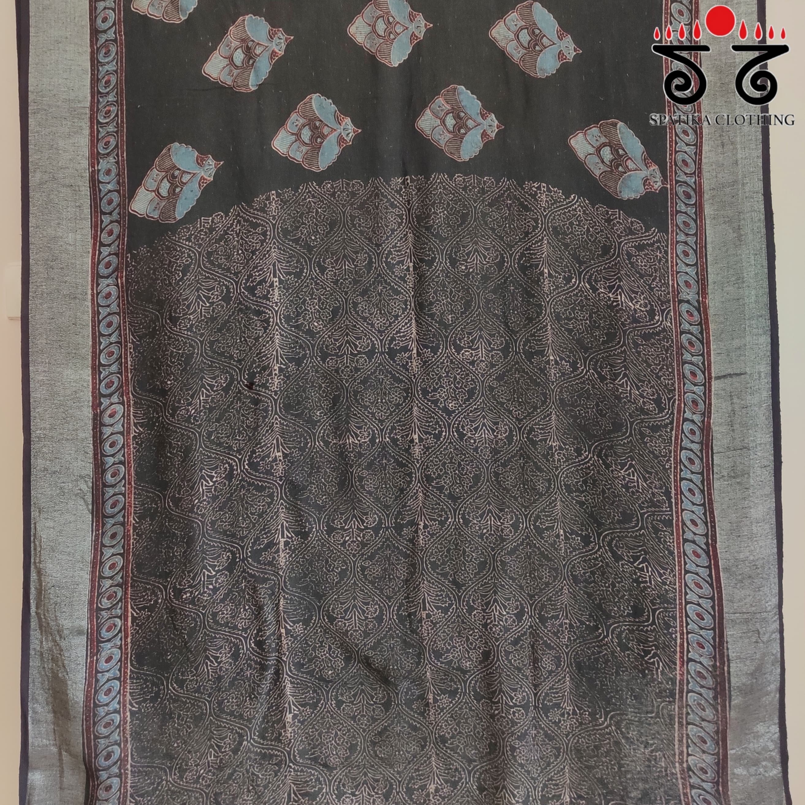 Ajrak Handblock Print On Linen Saree