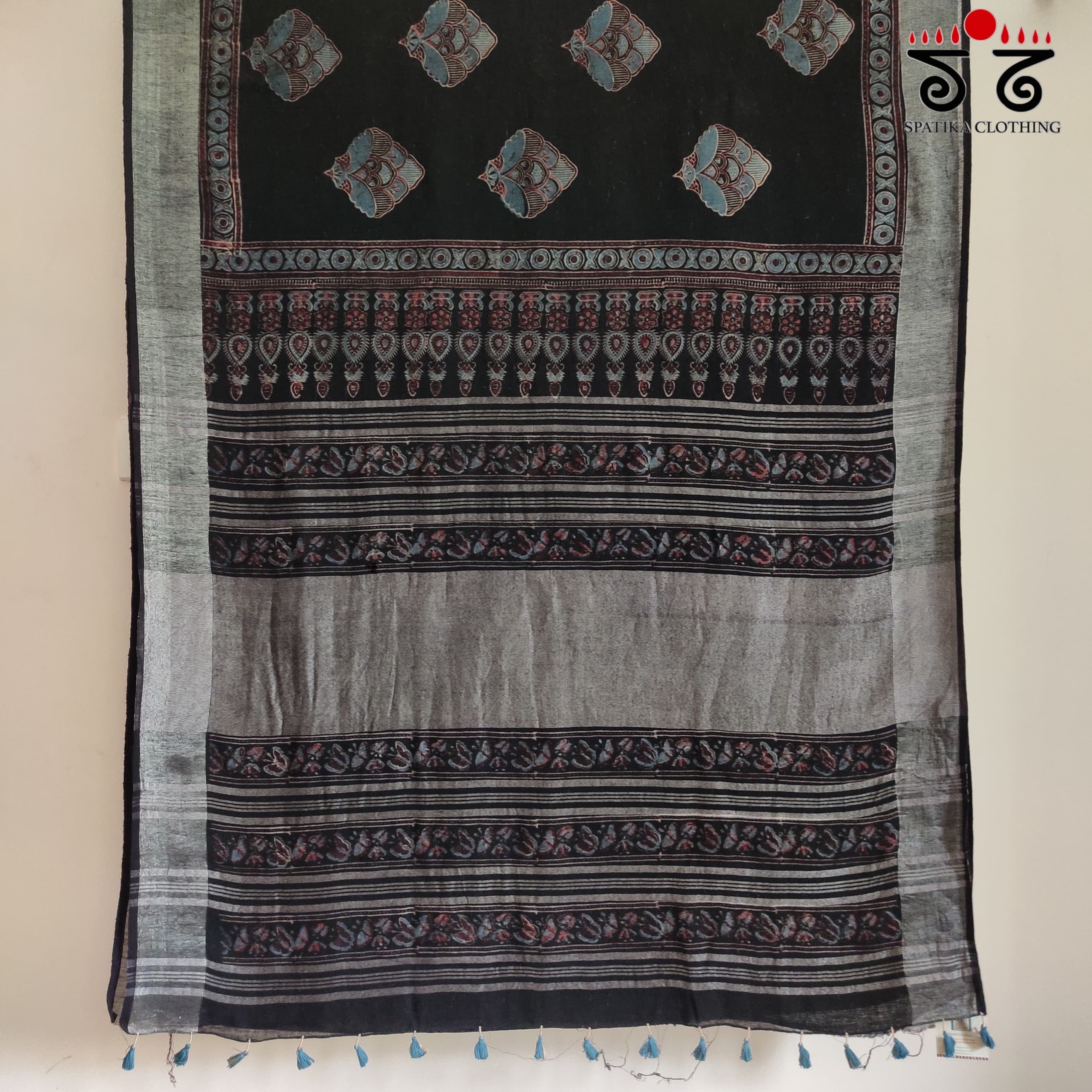 Ajrak Handblock Print On Linen Saree