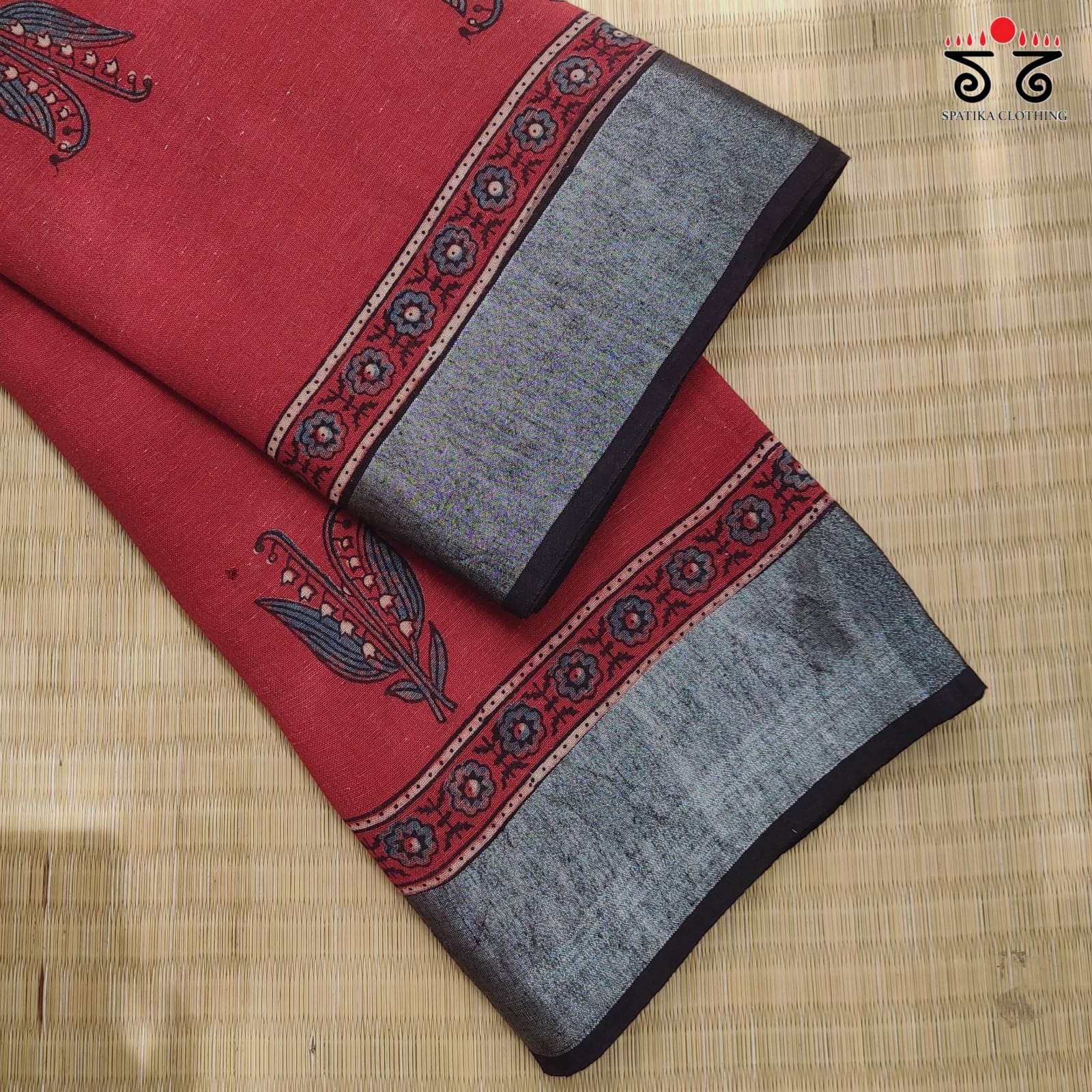 Ajrak Handblock Print On Linen Saree