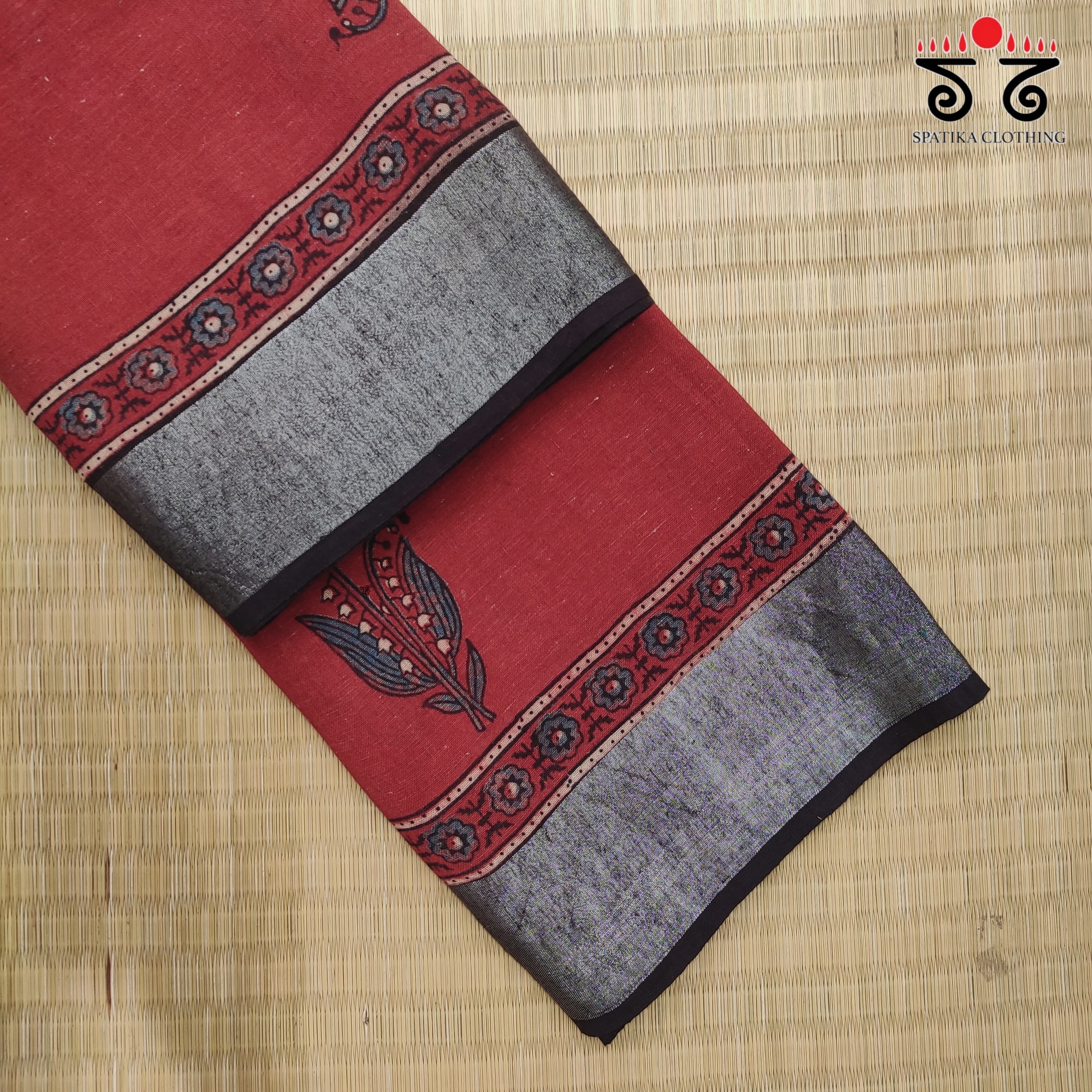 Ajrak Handblock Print On Linen Saree