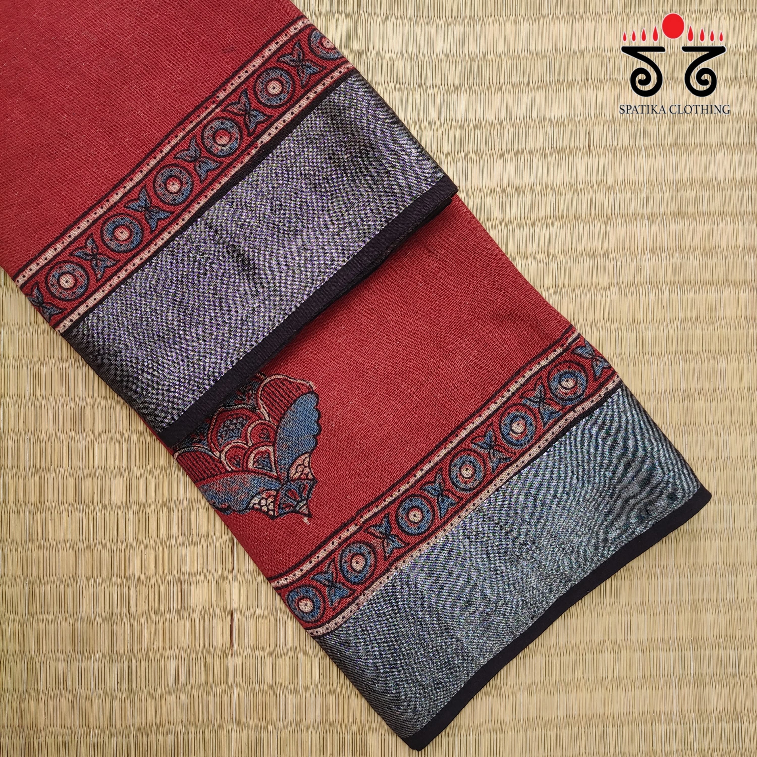 Ajrak Handblock Printed Linen Saree