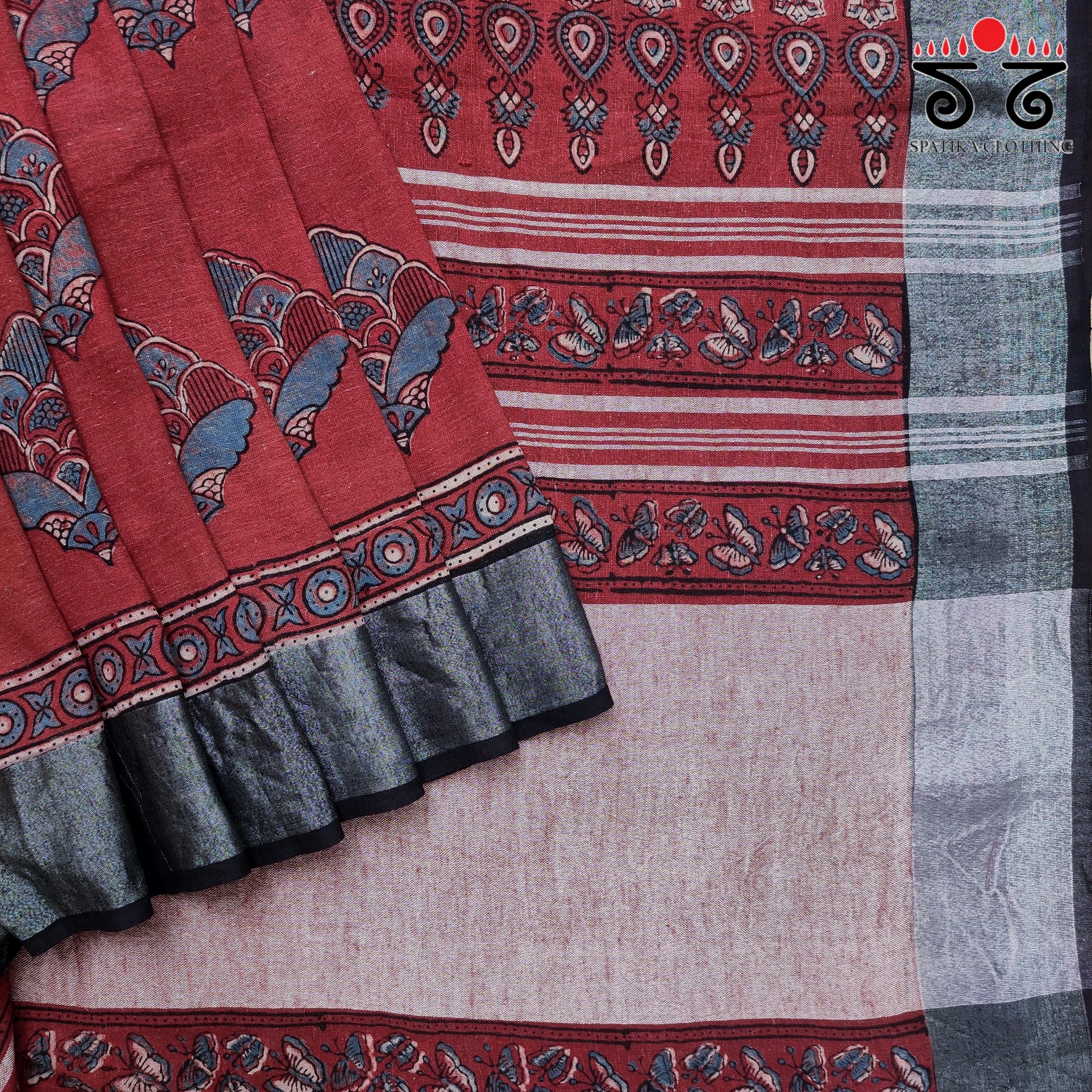 Ajrak Handblock Printed Linen Saree