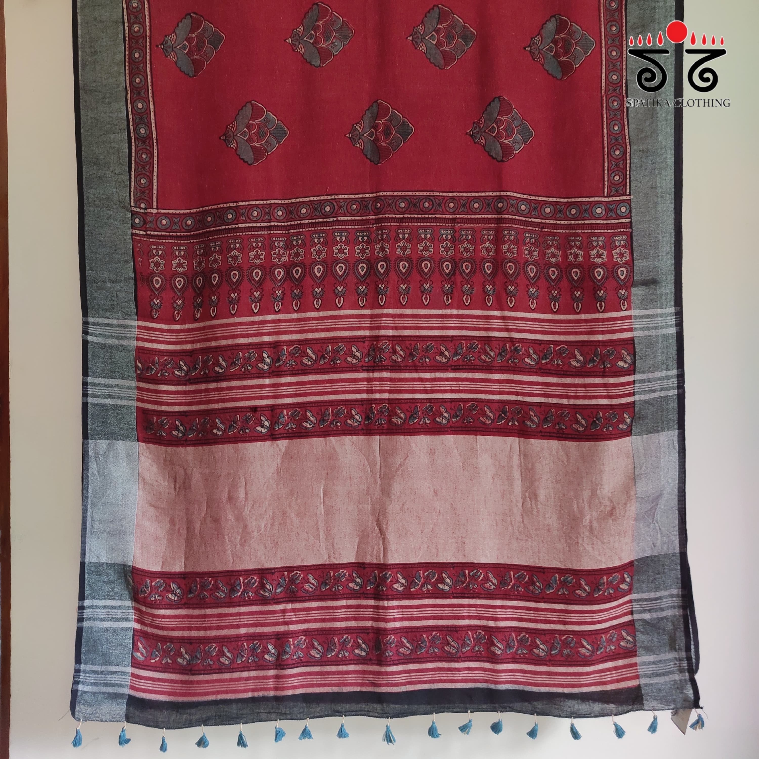 Ajrak Handblock Printed Linen Saree
