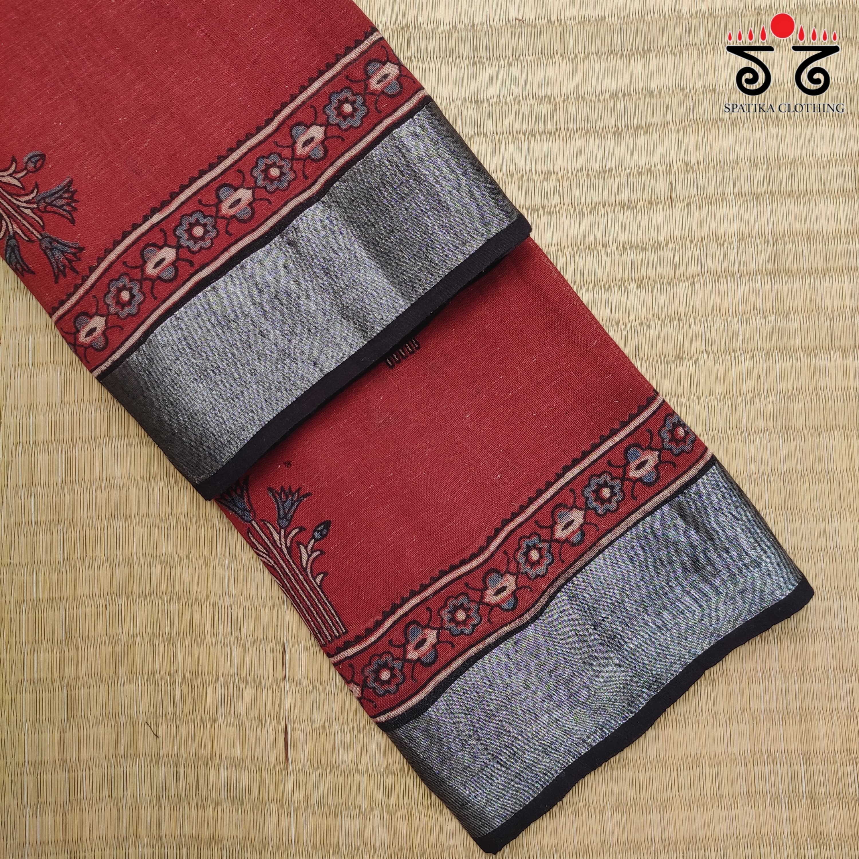 Ajrak Handblock Print On Linen Saree