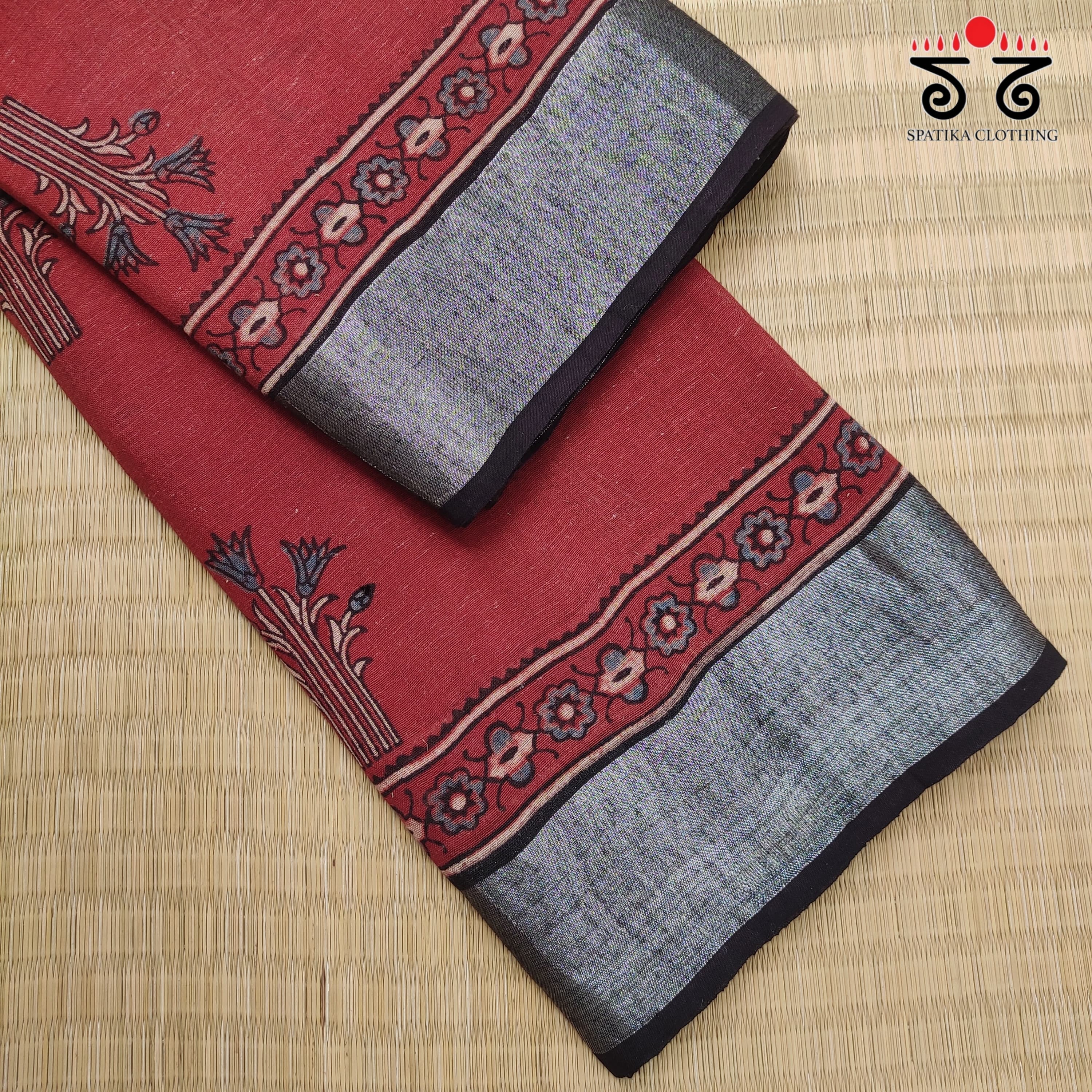 Ajrak Handblock Print On Linen Saree