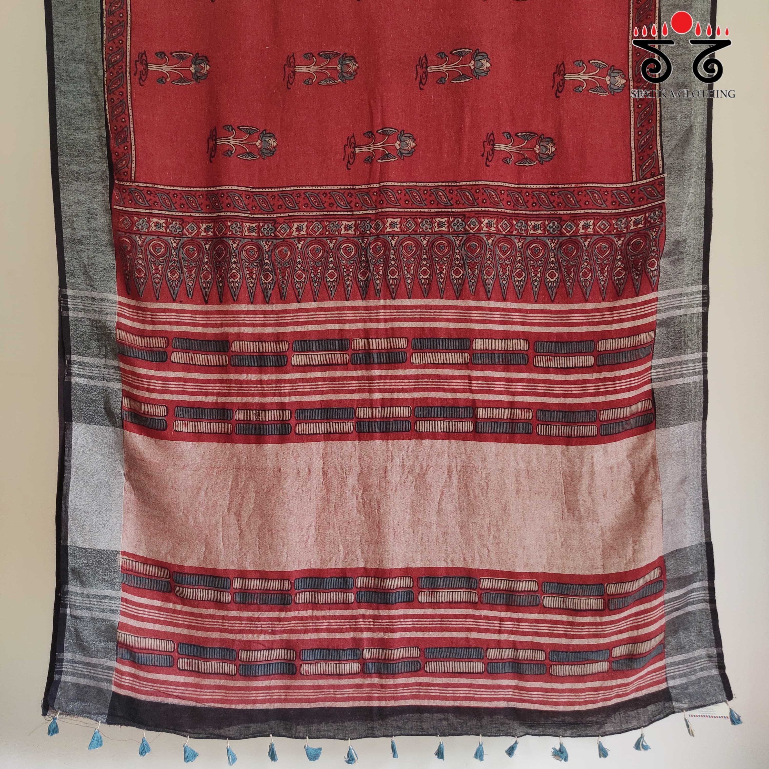 Ajrak Handblock Printed Linen Saree