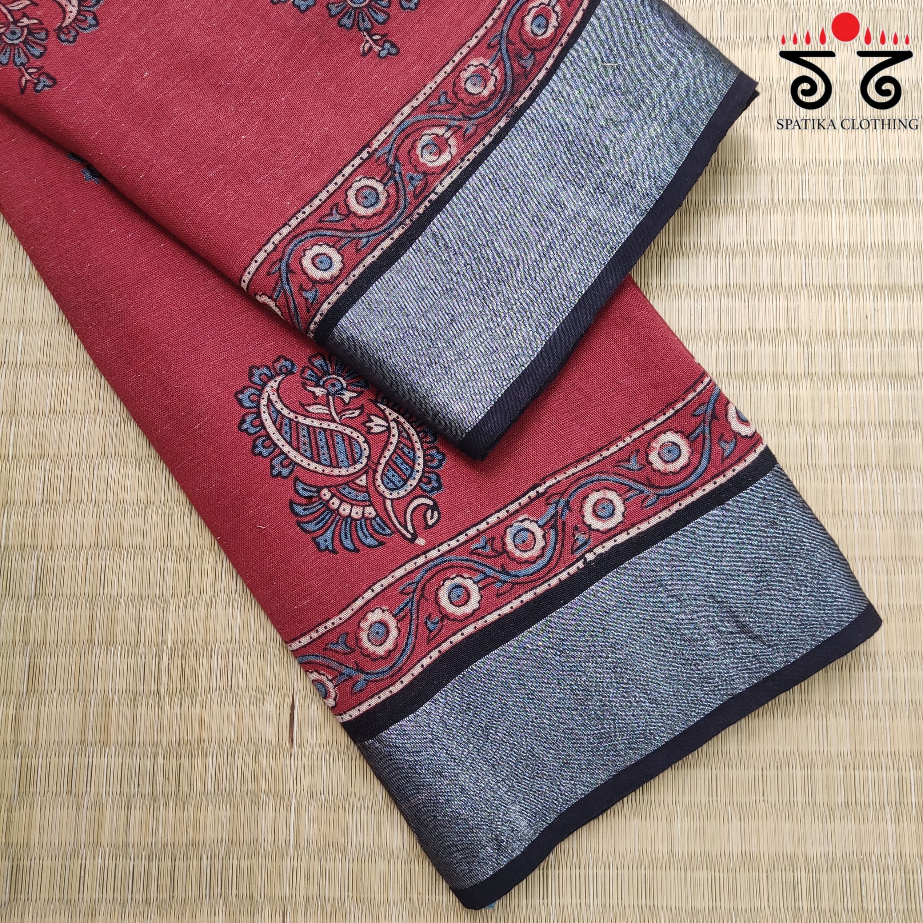 Ajrak Handblock Print On Linen Saree
