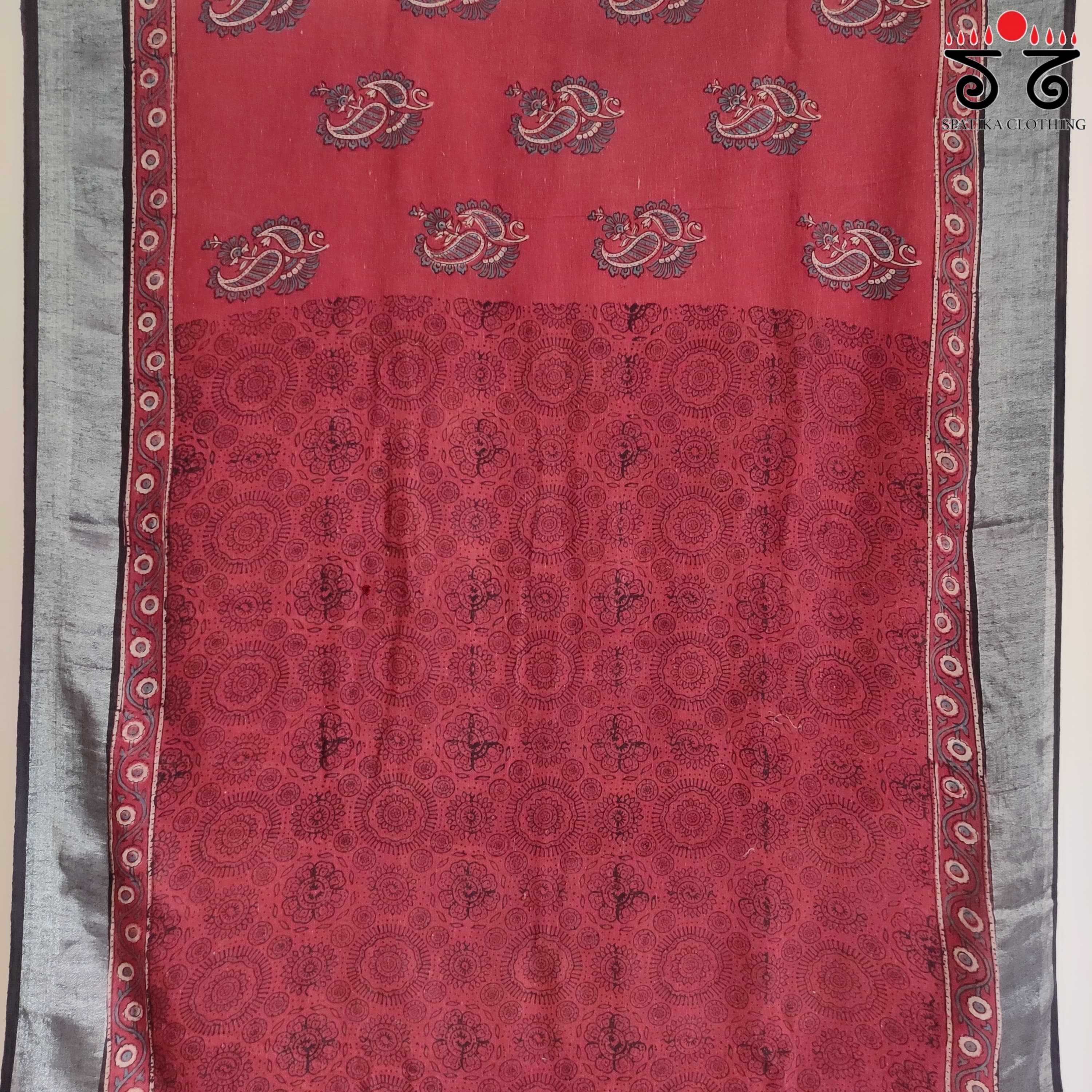 Ajrak Handblock Print On Linen Saree