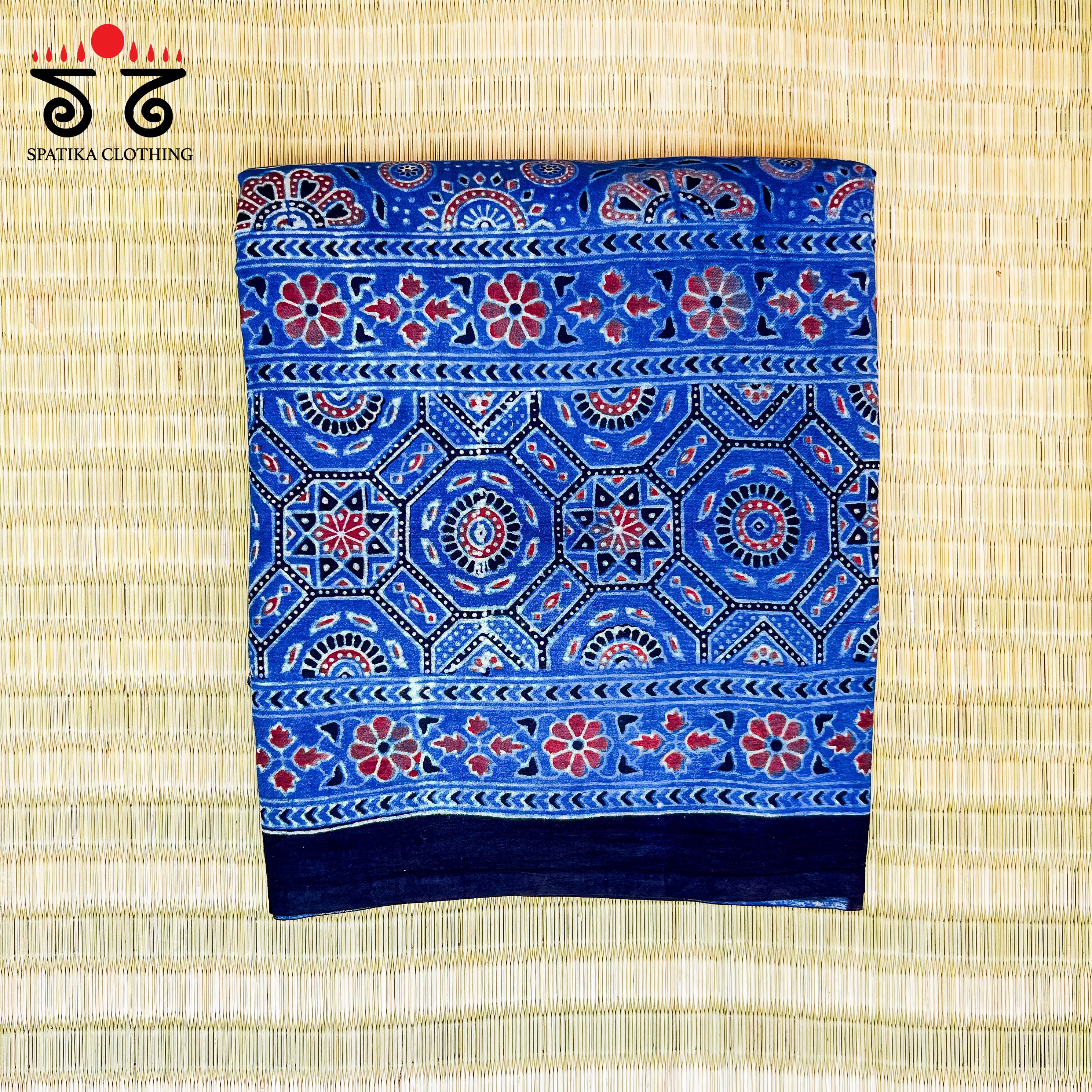 Ajrakh Handblock Printed Mulmul Cotton Saree