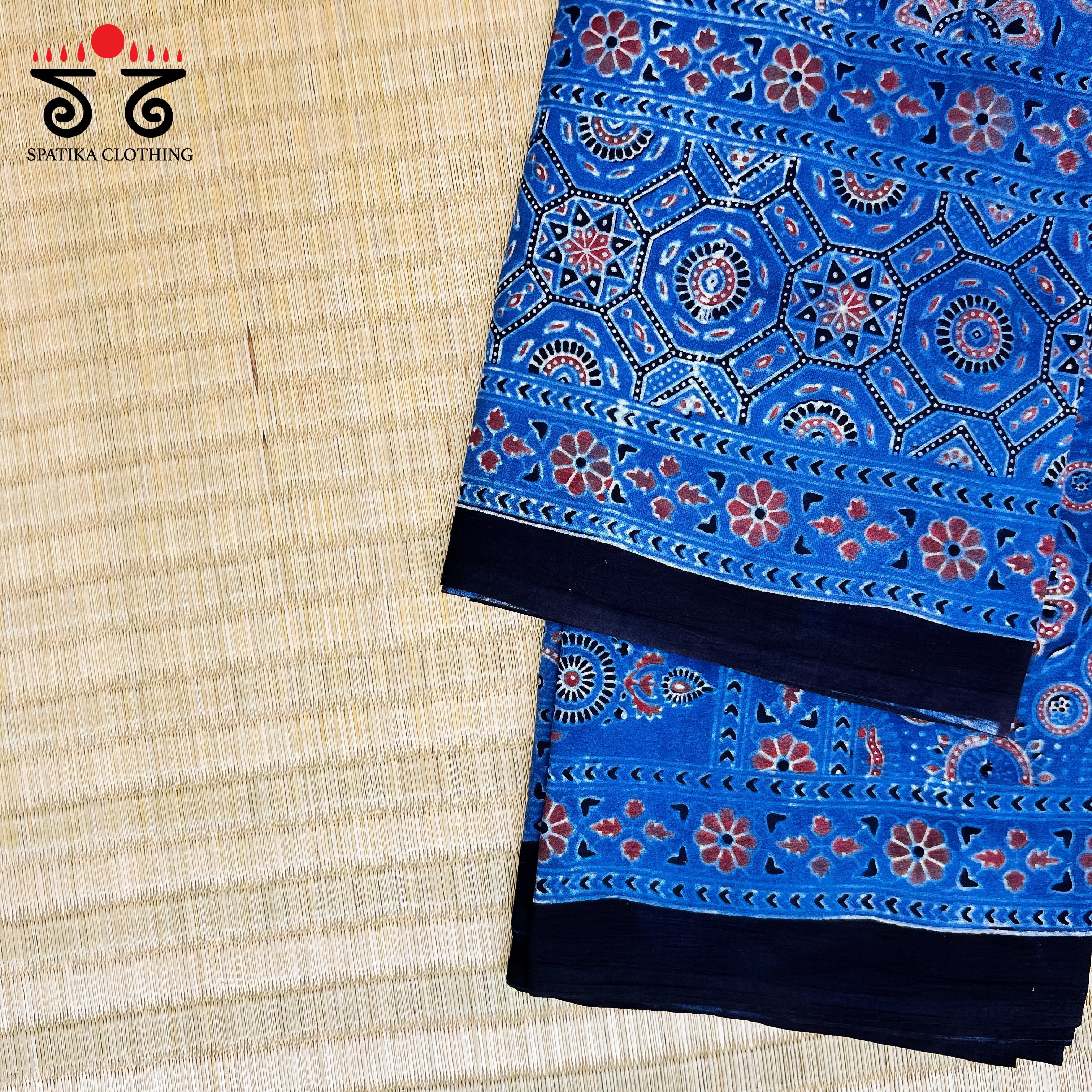 Ajrakh Handblock Printed Mulmul Cotton Saree